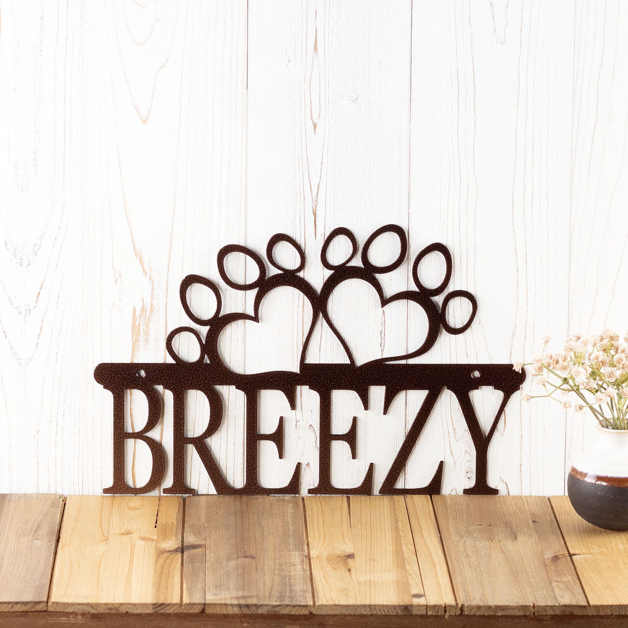 Custom Metal Dog Name Sign with Dog Paws