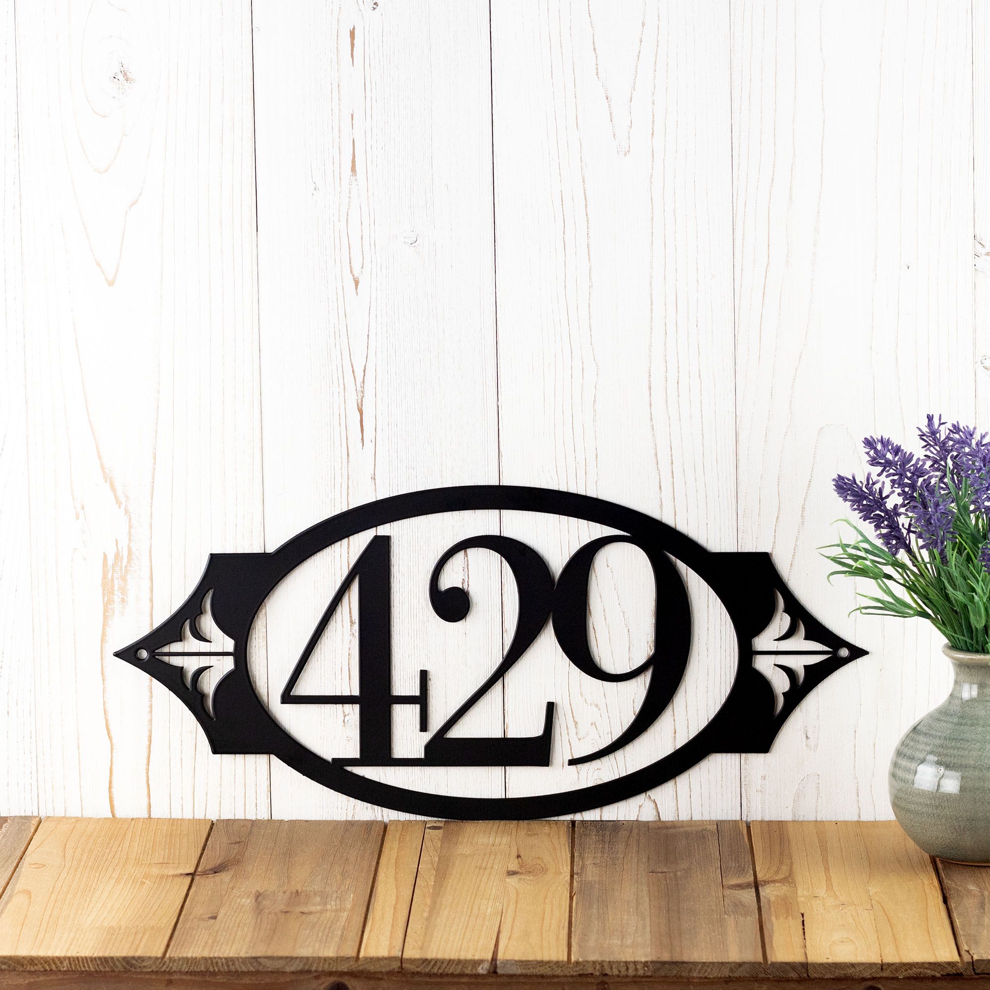 Oval Metal House Number Sign with Fleur De Lis, 3 Digit