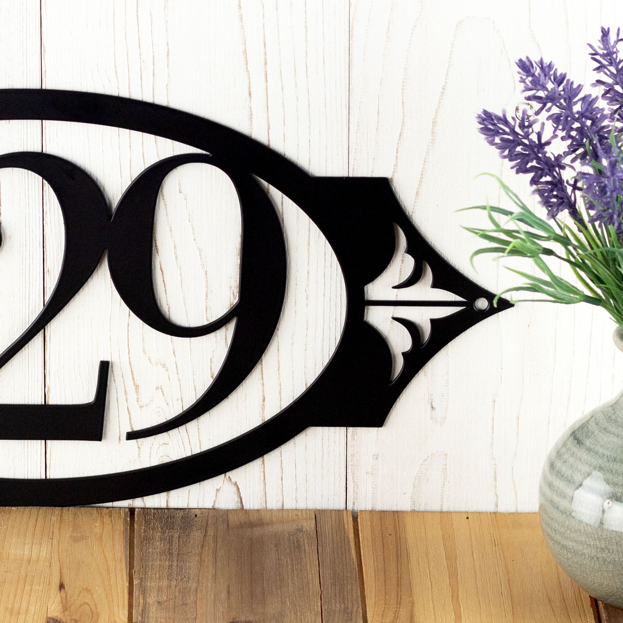 Oval Metal House Number Sign with Fleur De Lis, 3 Digit 4 