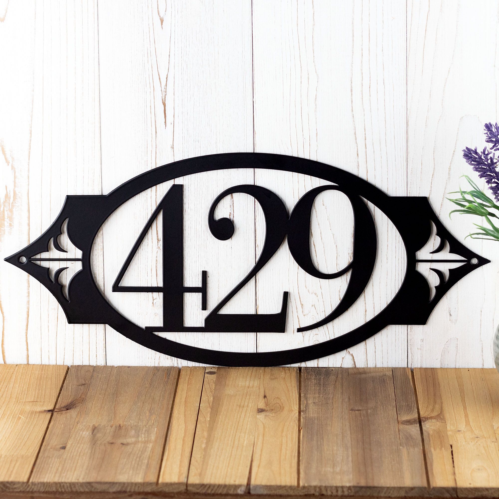 Oval Metal House Number Sign with Fleur De Lis, 3 Digit 3 