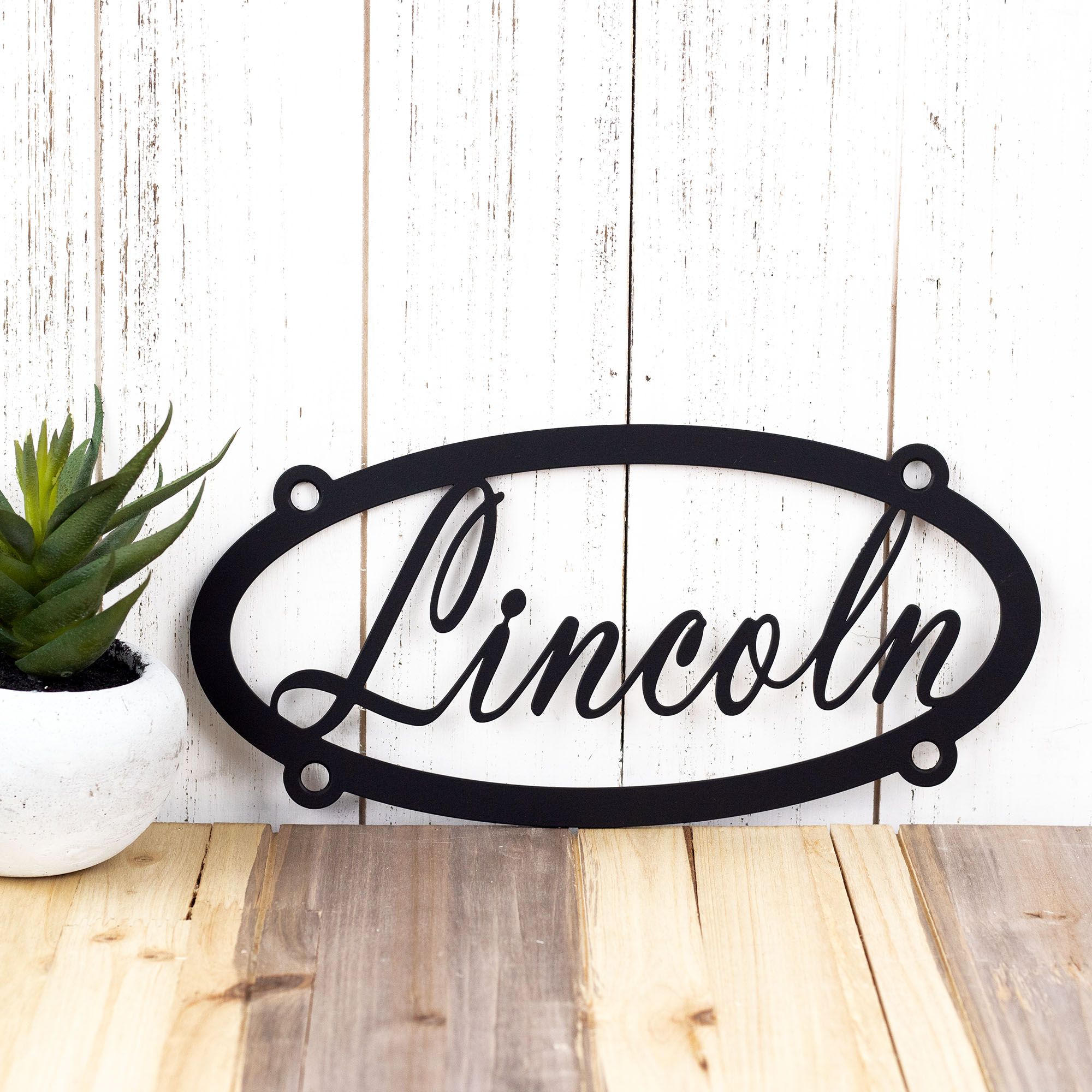 Personalized Family First & Last Name Metal Sign with Custom Cursive Child Names, Rustic Outdoor Oval Steel Plaque, 11 Year Anniversary Gift 4 