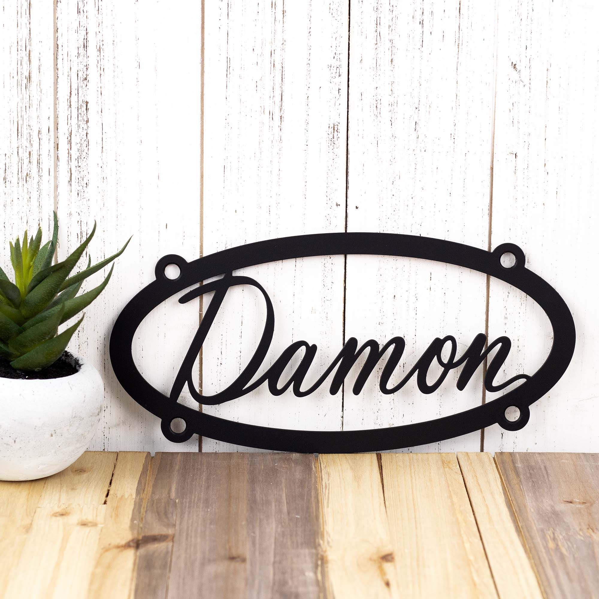 Personalized Family First & Last Name Metal Sign with Custom Cursive Child Names, Rustic Outdoor Oval Steel Plaque, 11 Year Anniversary Gift 5 