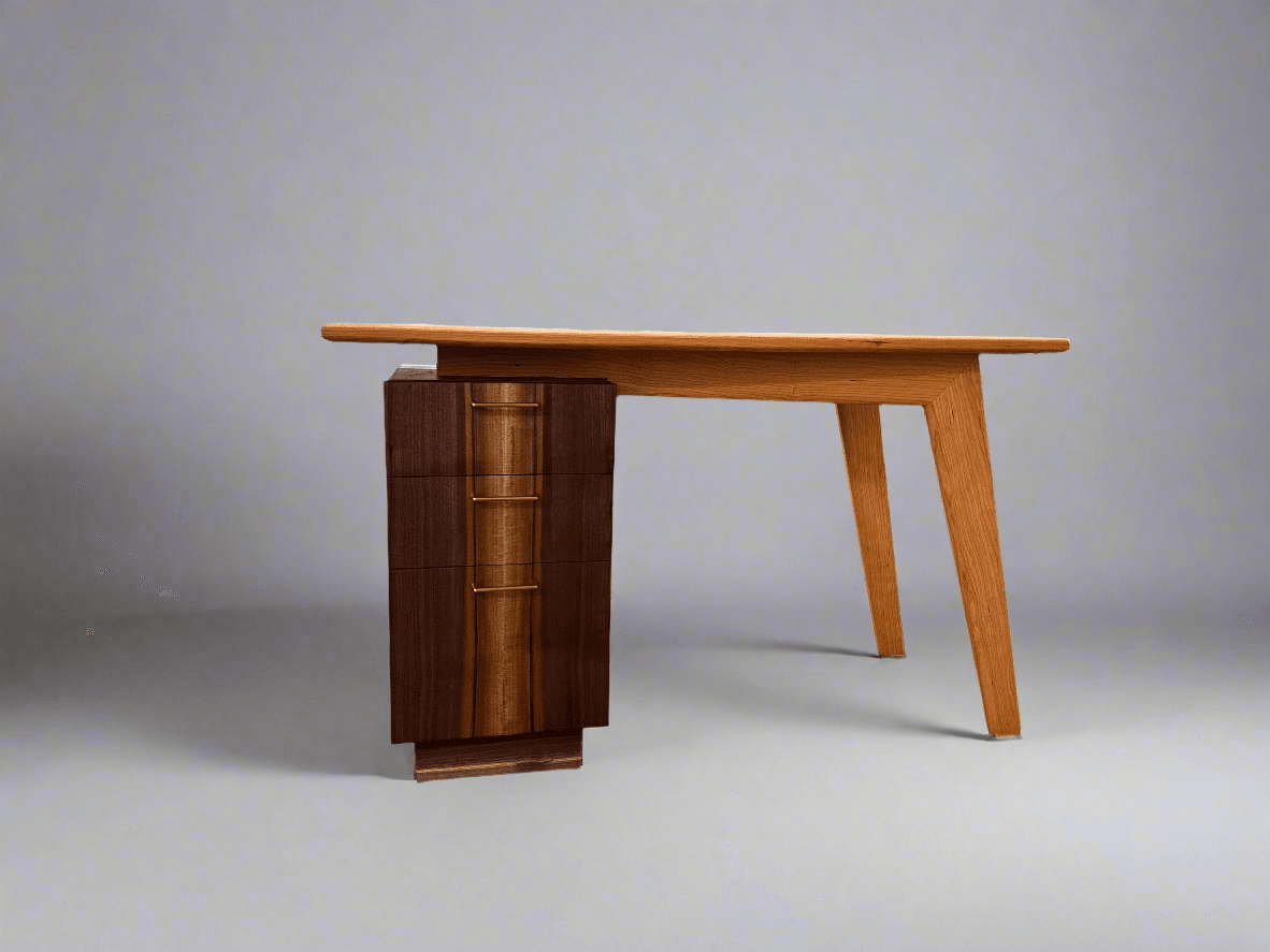 Handcrafted Cherry & Walnut 3 Drawer Wooden Desk, Custom Mid Century Modern Wood Desk, Solid Wood with Sleek Legs and Dovetail Drawers 2 