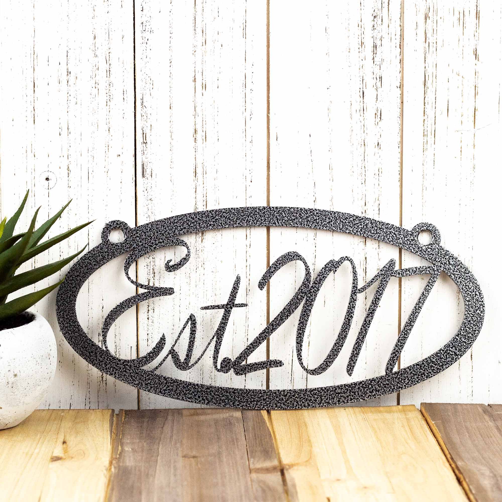 Custom Family Established Year Metal Sign, Personalized Oval Est. Date Steel Plaque, Rustic Farmhouse Script Establish Entryway Wall Art