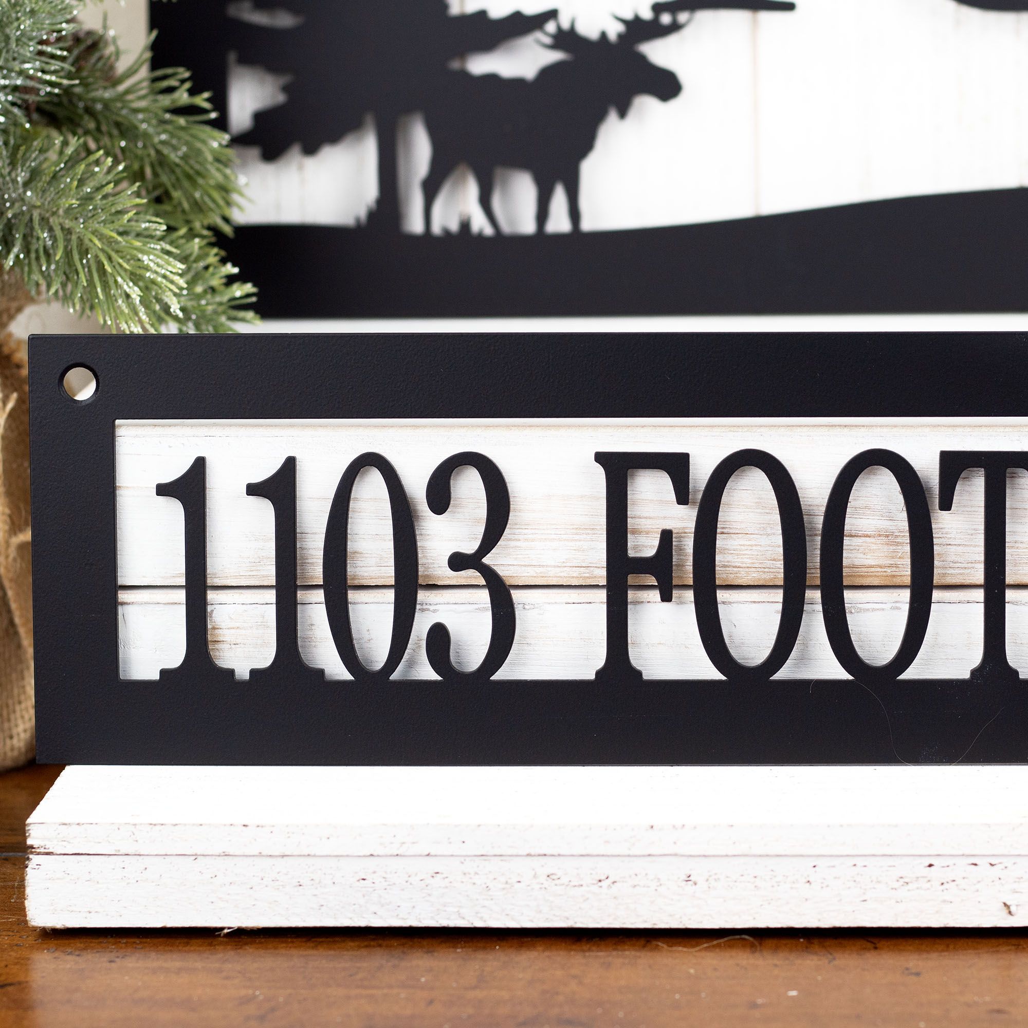 Personalized Metal Family Name and Address Sign with Moose and Pine Trees 5