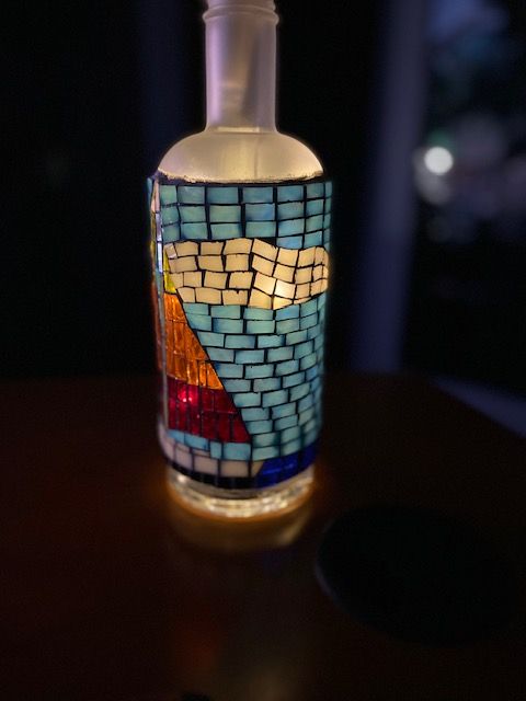 Sailboat-stained glass mosaic bottle 2 