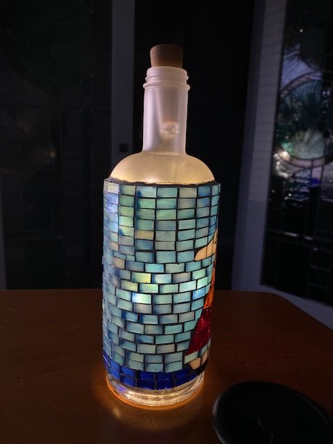 Sailboat-stained glass mosaic bottle 4 