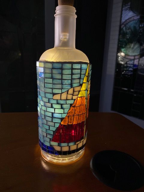 Sailboat-stained glass mosaic bottle 3 