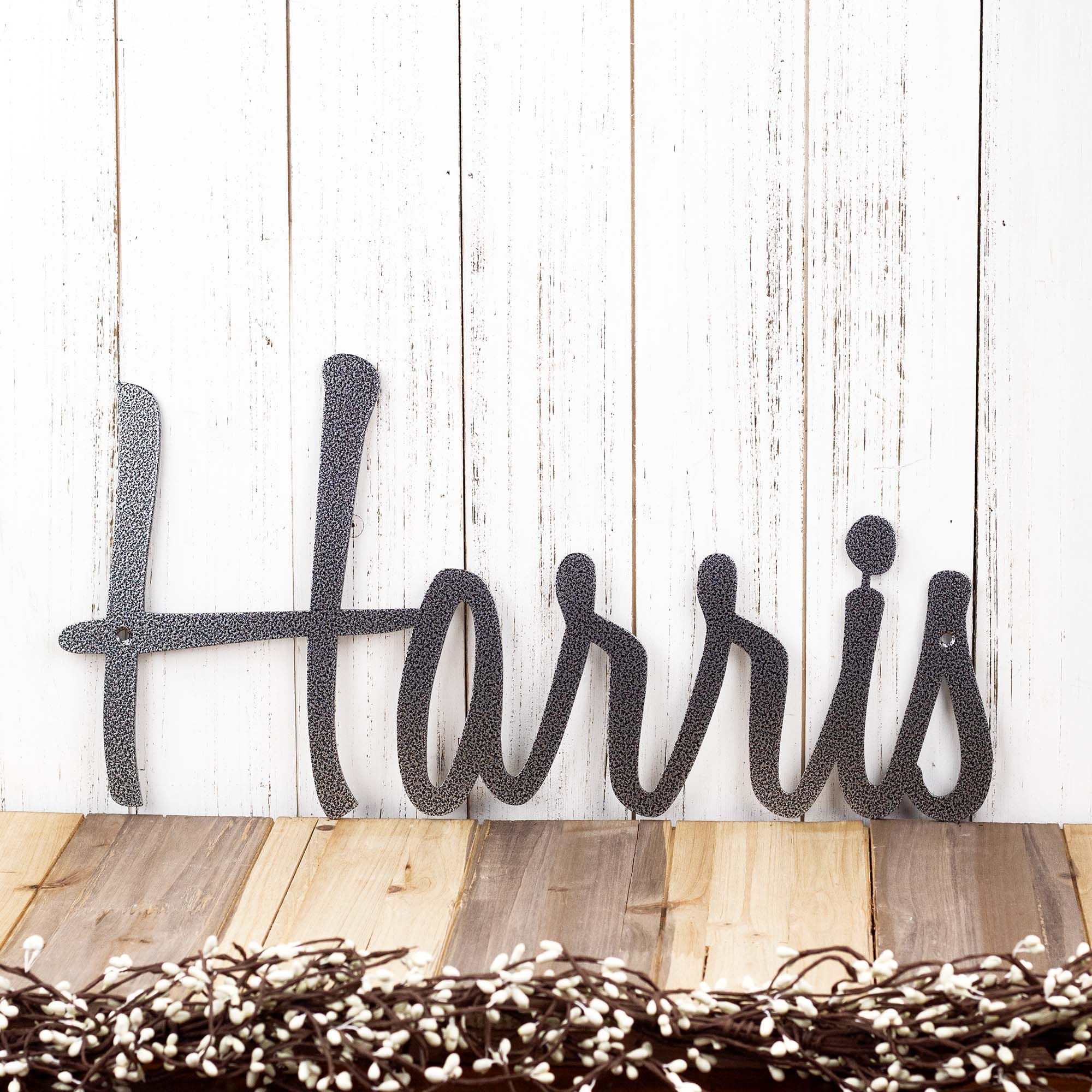 Personalized Script Metal First or Last Name Word Wall Art, Custom Newborn Baby Cursive Nursery Crib Steel Sign, Boy or Girl Bedroom Decor 5 