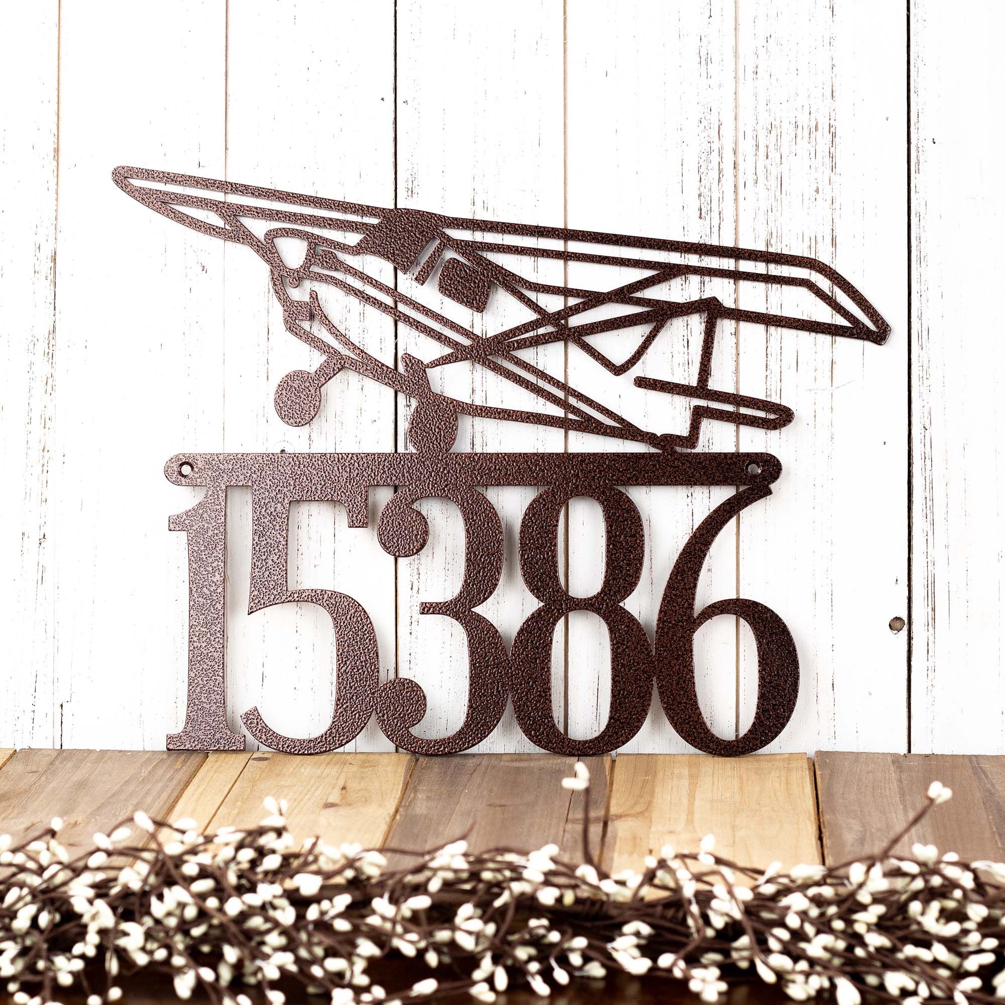 Metal House Number Plaque with Airplane 3 