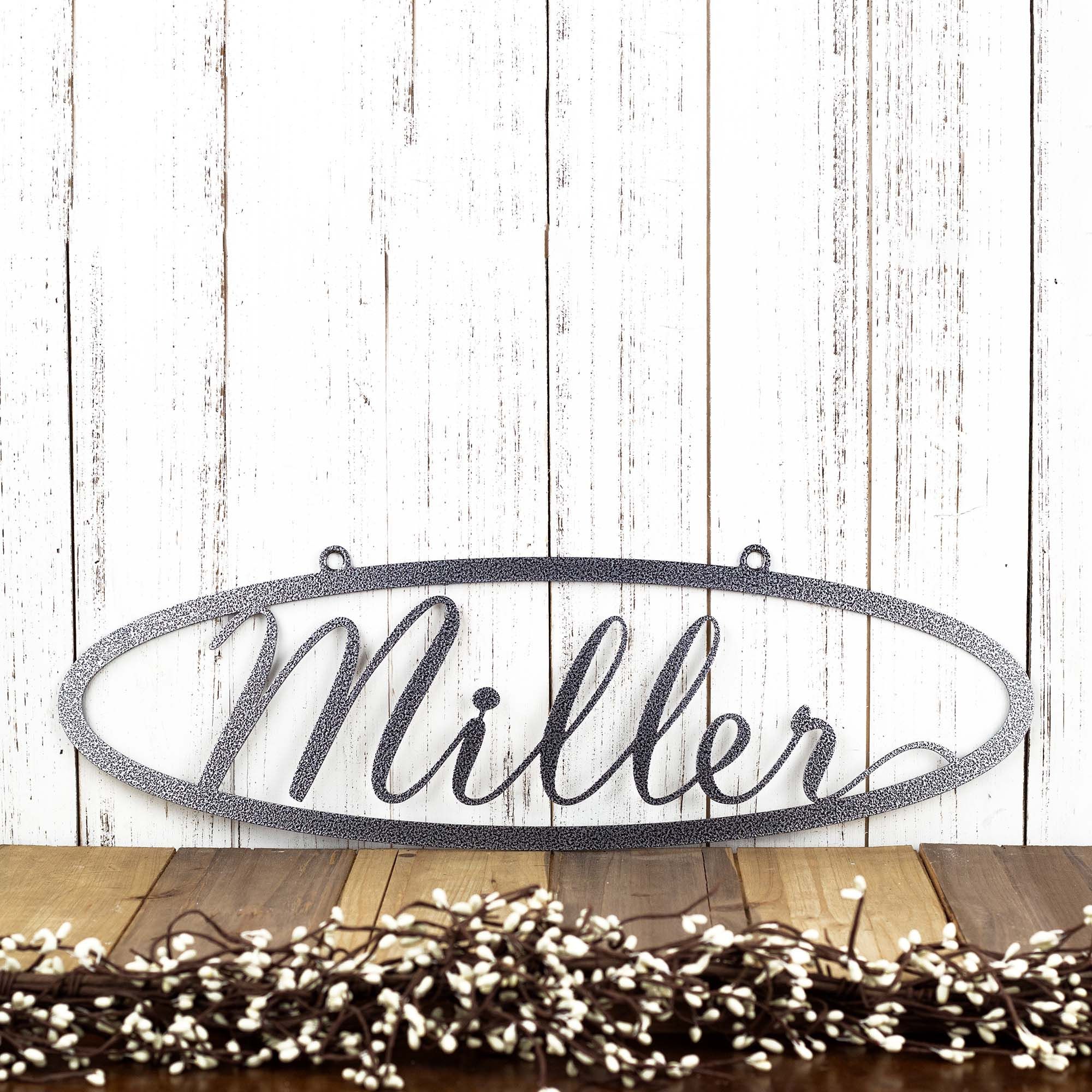 Personalized Oval Metal Script House Name Sign, Custom Cursive Family Farmhouse Steel Plaque, Country Lake Cabin Entryway Decor 4 