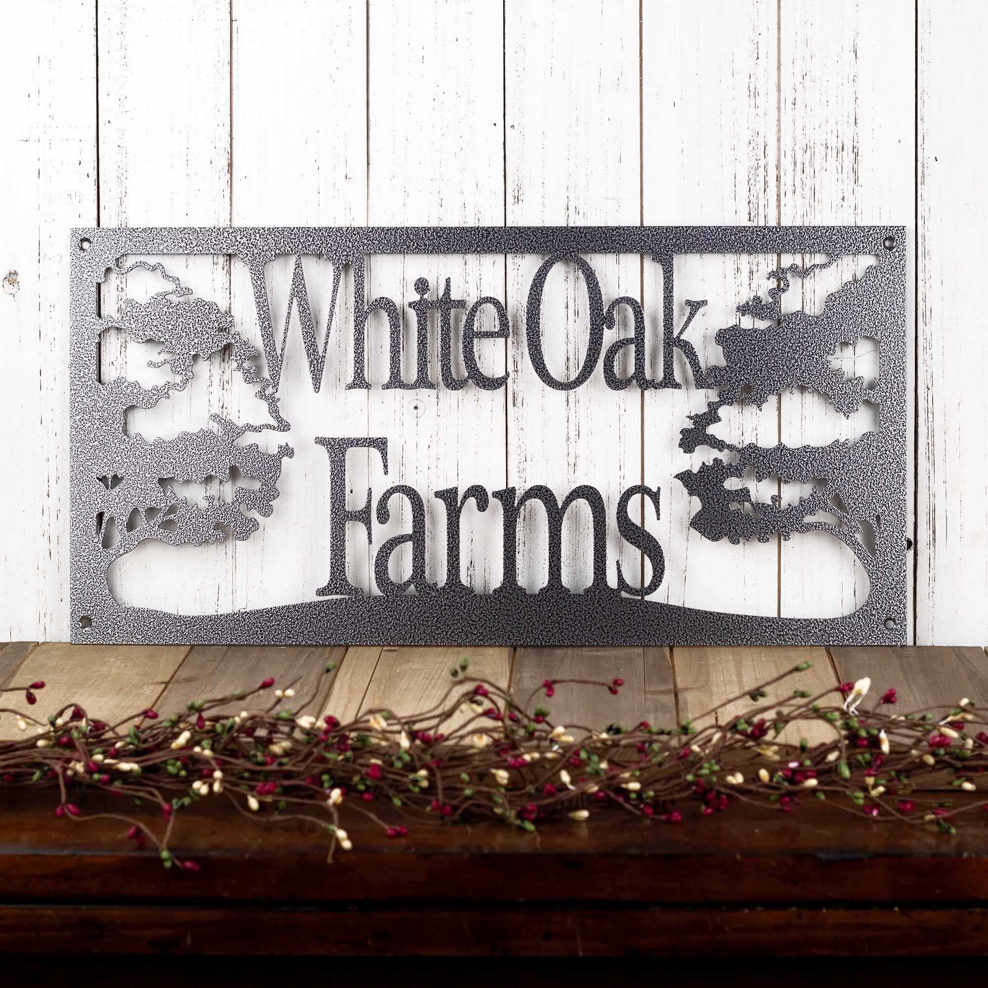 Personalized Rectangular Metal Family Name Plaque with Oak Trees 5 