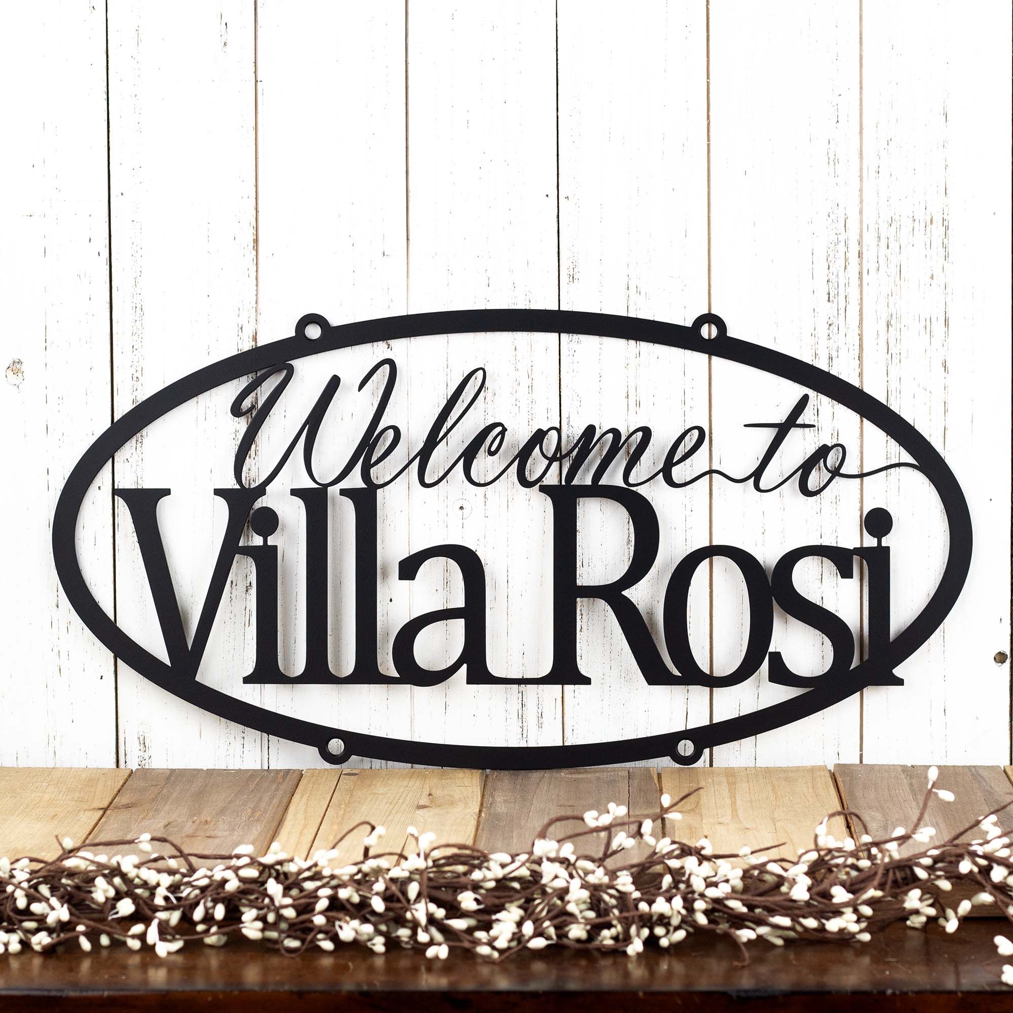 Personalized Hanging Oval Metal House Name Sign and Established Year Steel Plaque, Country Villa Wall Art, Custom Lakeside Outdoor Decor 3 
