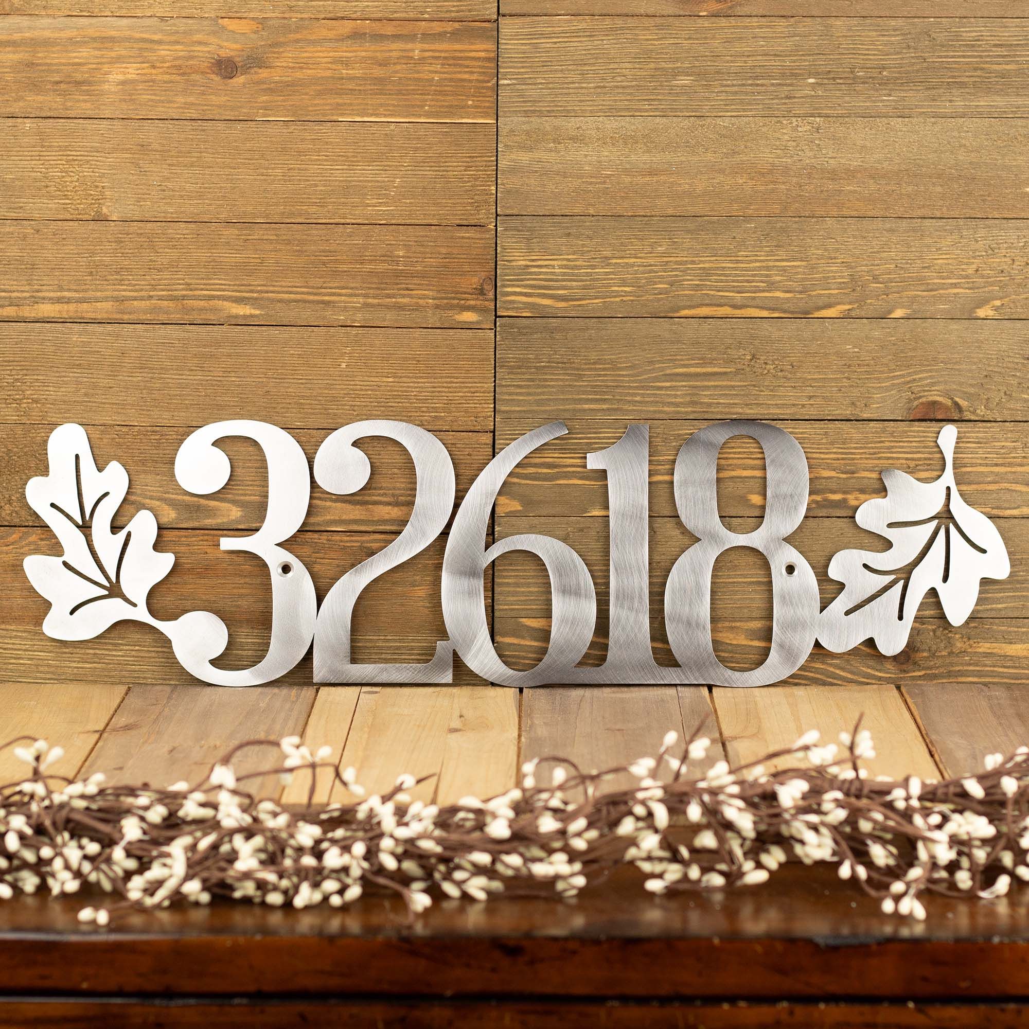 Metal House Number Plaque with Autumn Oak Leaves 6 