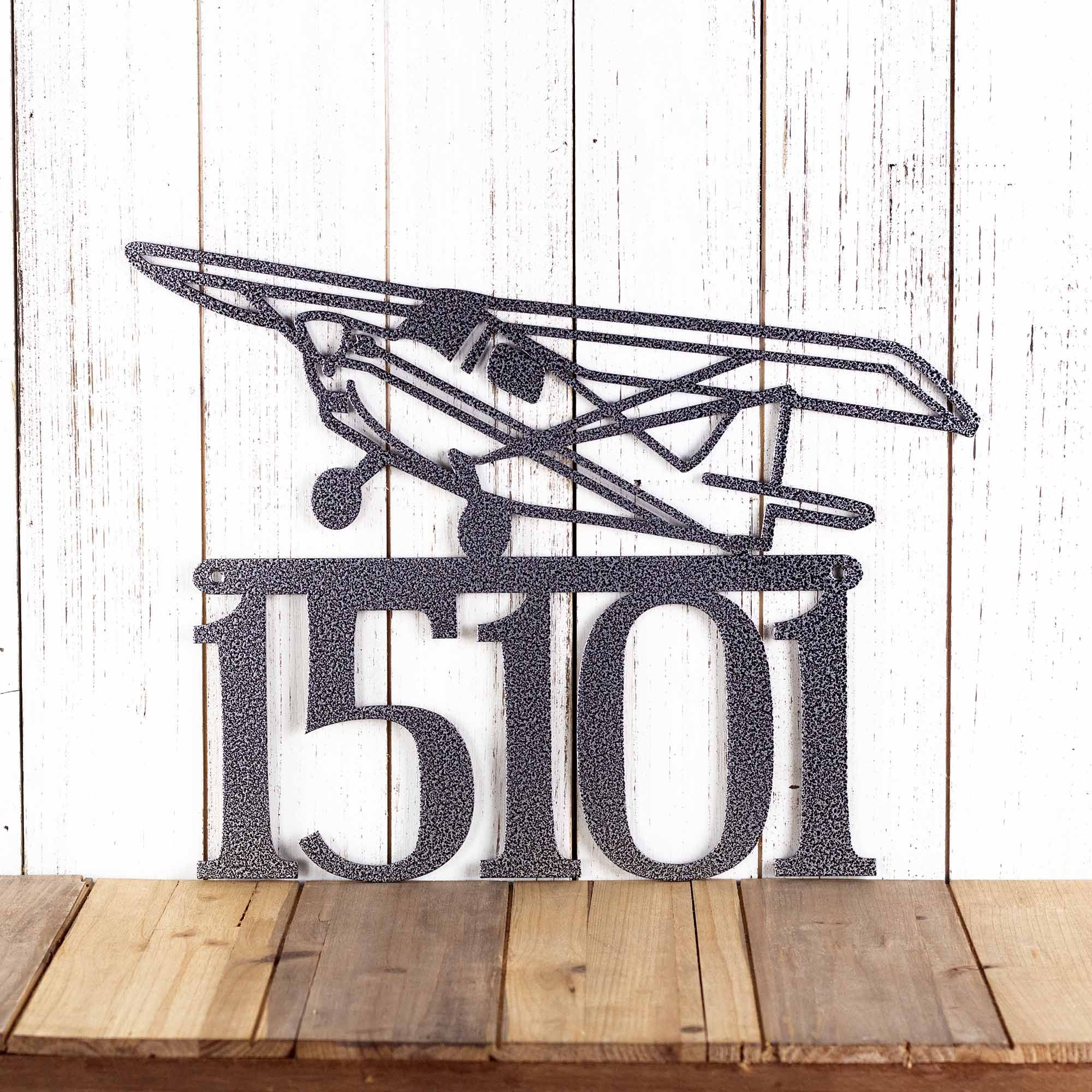 Metal House Number Plaque with Airplane 5 