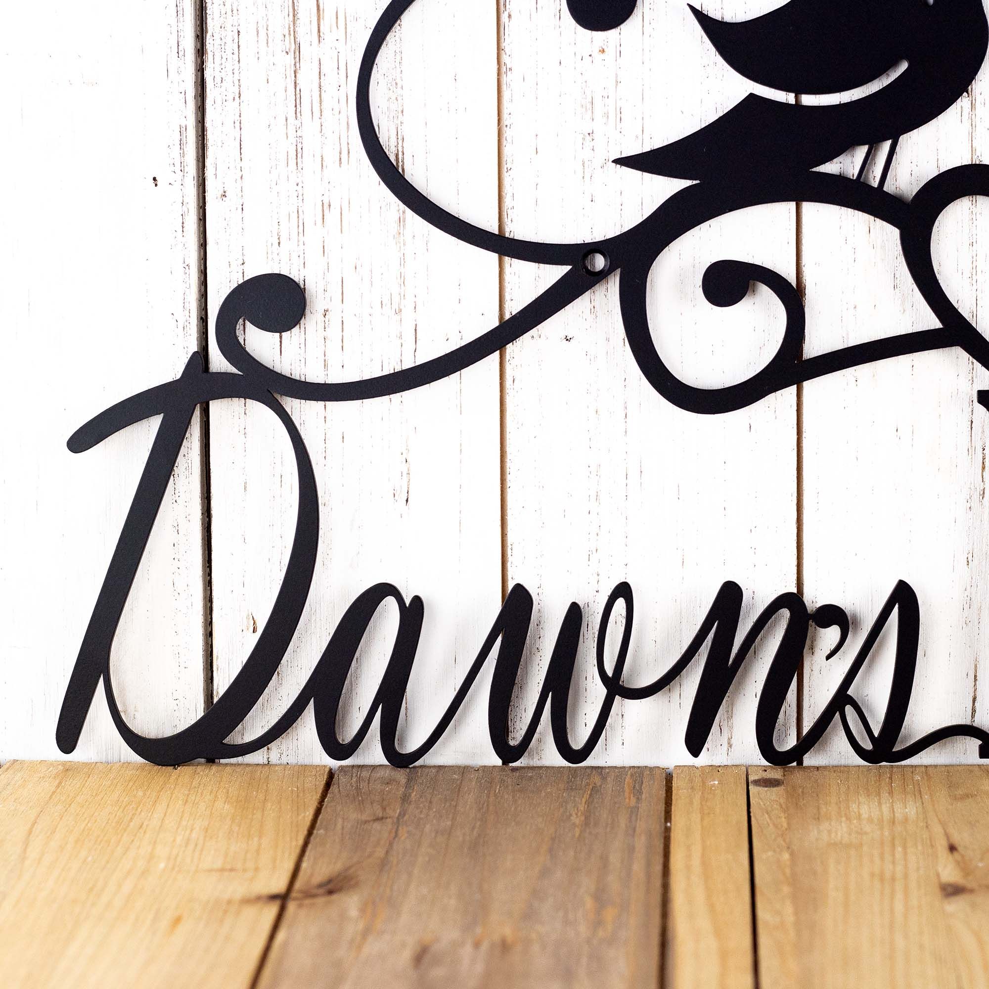Personalized Country Farmhouse Metal Kitchen Name Sign, Birds, Scrolls and Heart Decoration, Baker & Cook Wall Art, Custom Chef Home Decor 4 