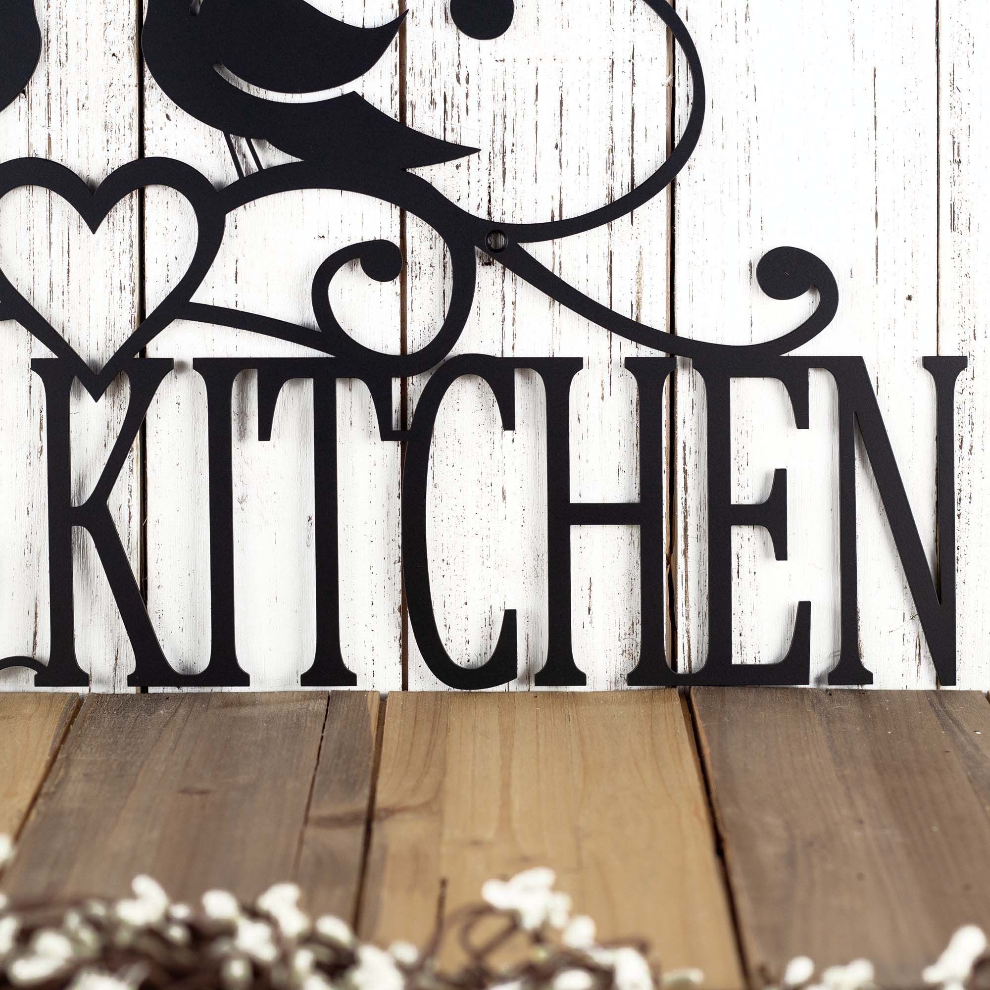 Personalized Country Farmhouse Metal Kitchen Name Sign, Birds, Scrolls and Heart Decoration, Baker & Cook Wall Art, Custom Chef Home Decor 5 