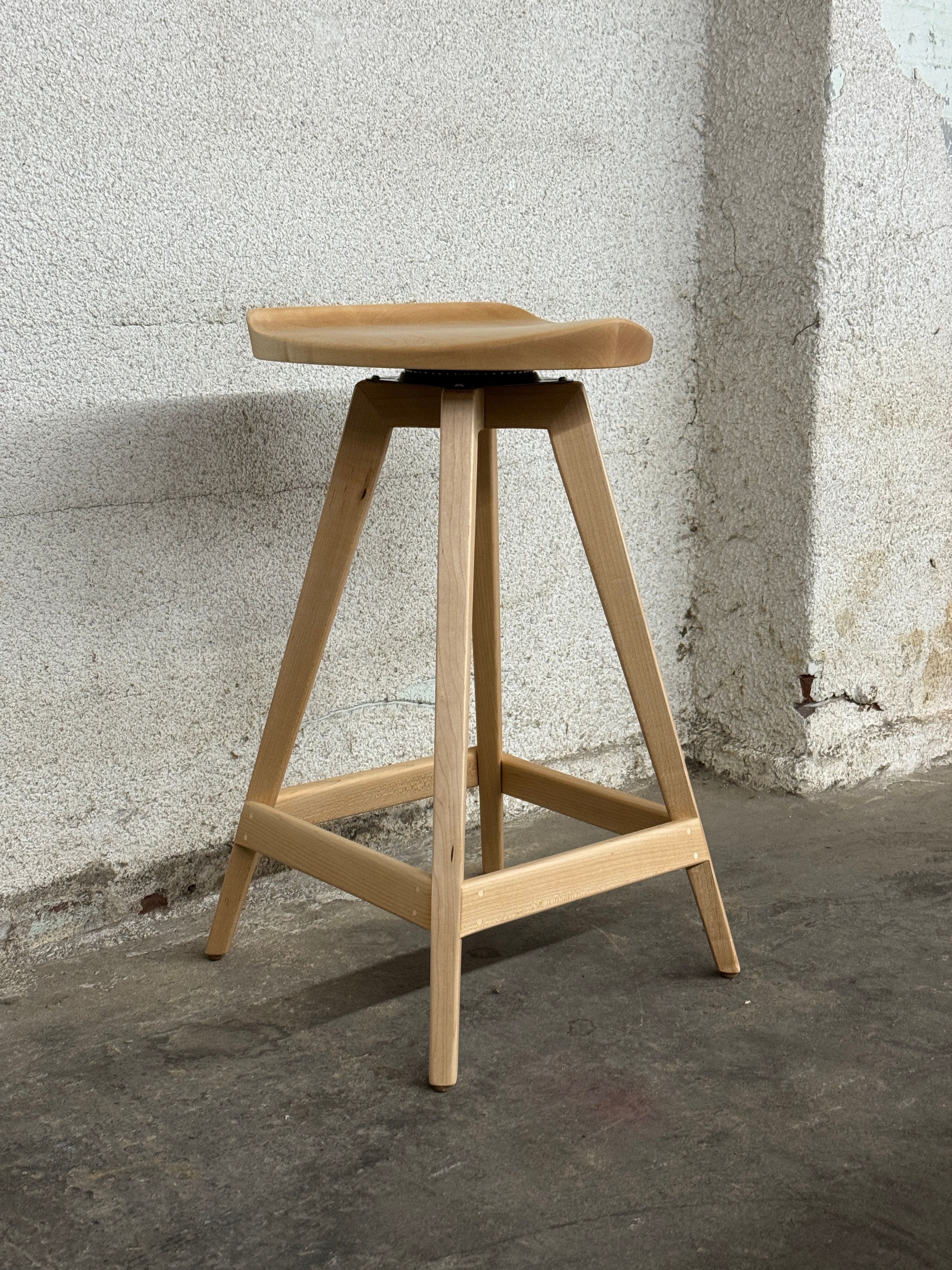 Modern Swiveling Walnut Tractor Seat Stools 4 