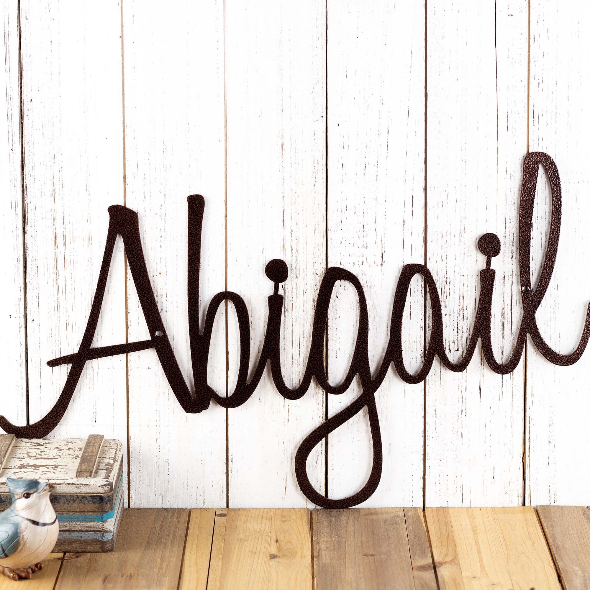 Personalized Script Metal First or Last Name Word Wall Art, Custom Newborn Baby Cursive Nursery Crib Steel Sign, Boy or Girl Bedroom Decor 4 