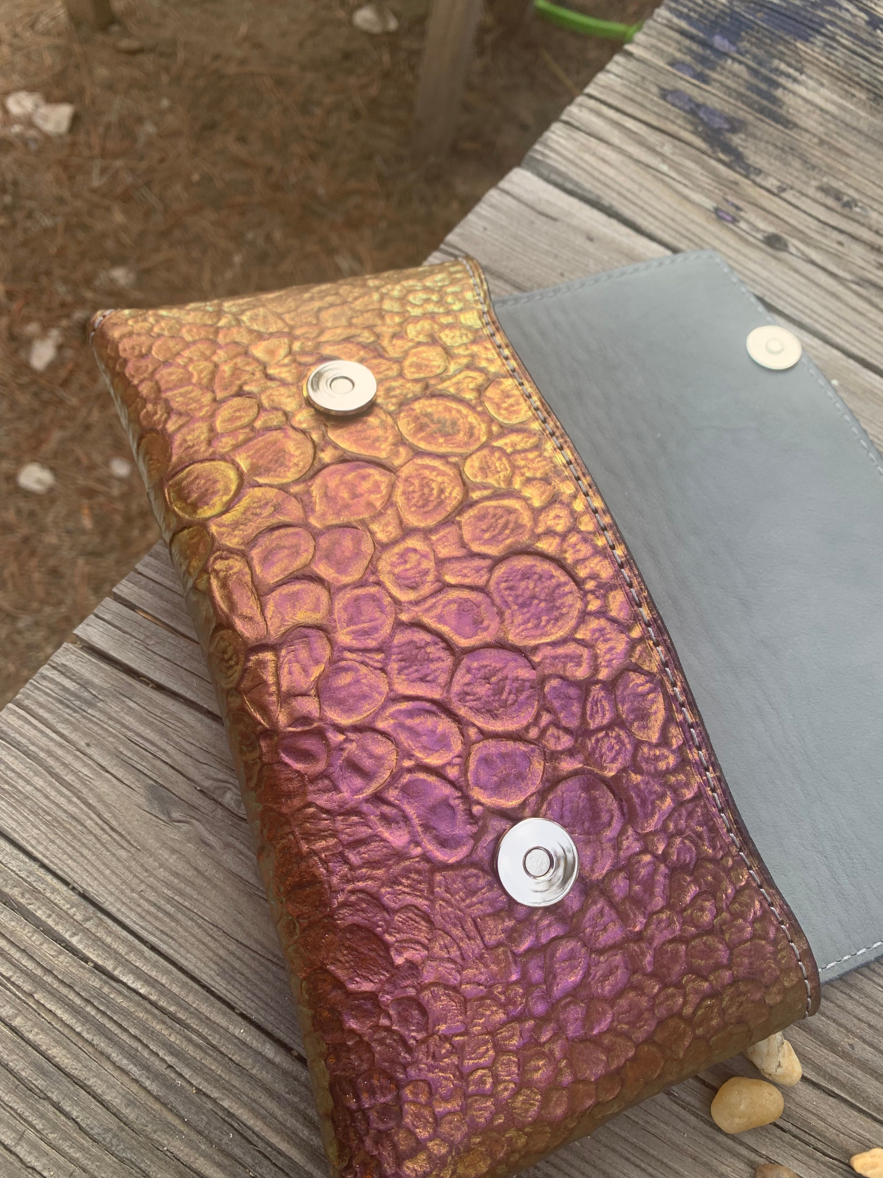 Hand tooled leather clutch dragon skin 2 