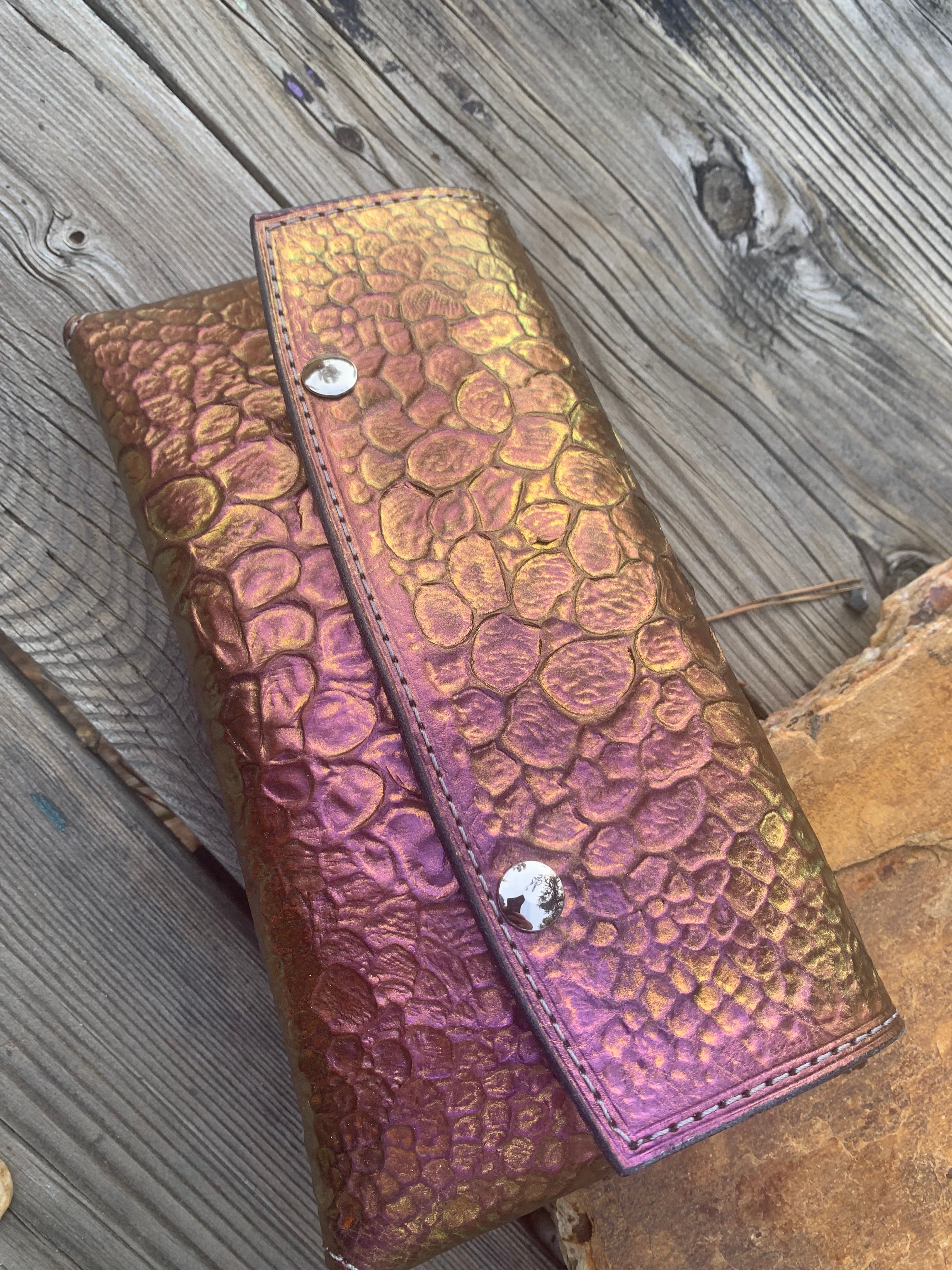 Hand tooled leather clutch dragon skin 3 