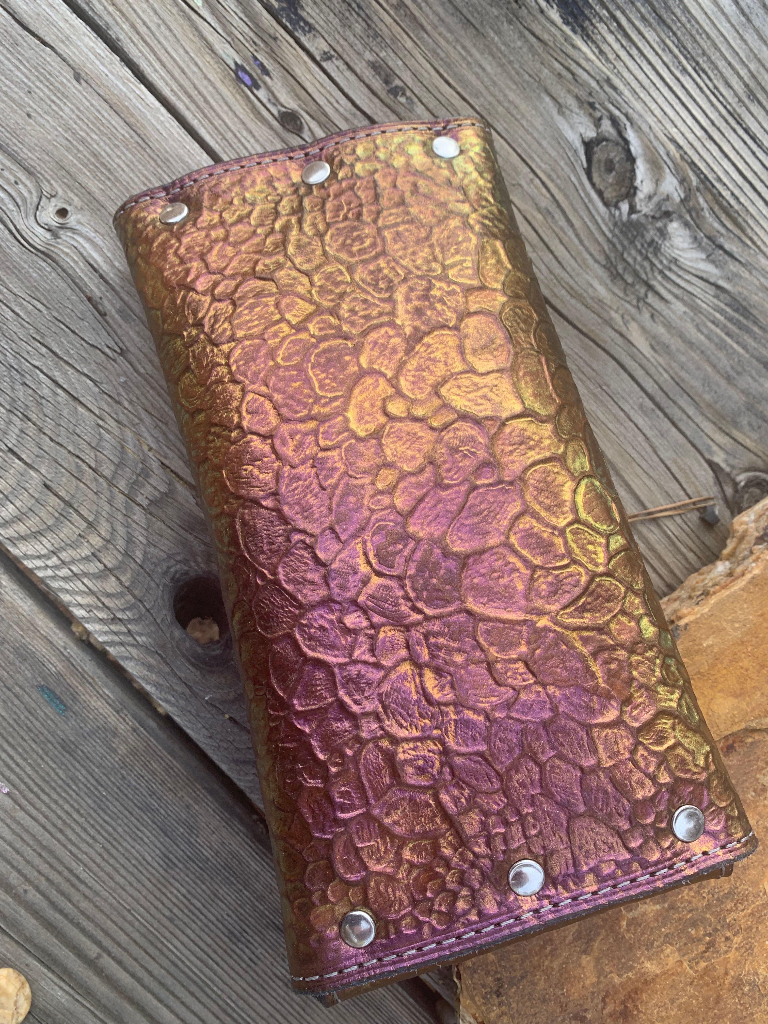 Hand tooled leather clutch dragon skin 4 