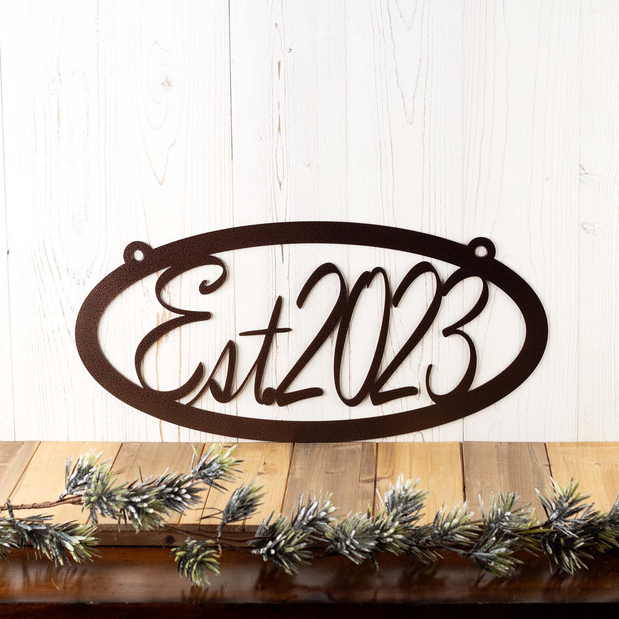 Custom Family Established Year Metal Sign, Personalized Oval Est. Date Steel Plaque, Rustic Farmhouse Script Establish Entryway Wall Art 4 
