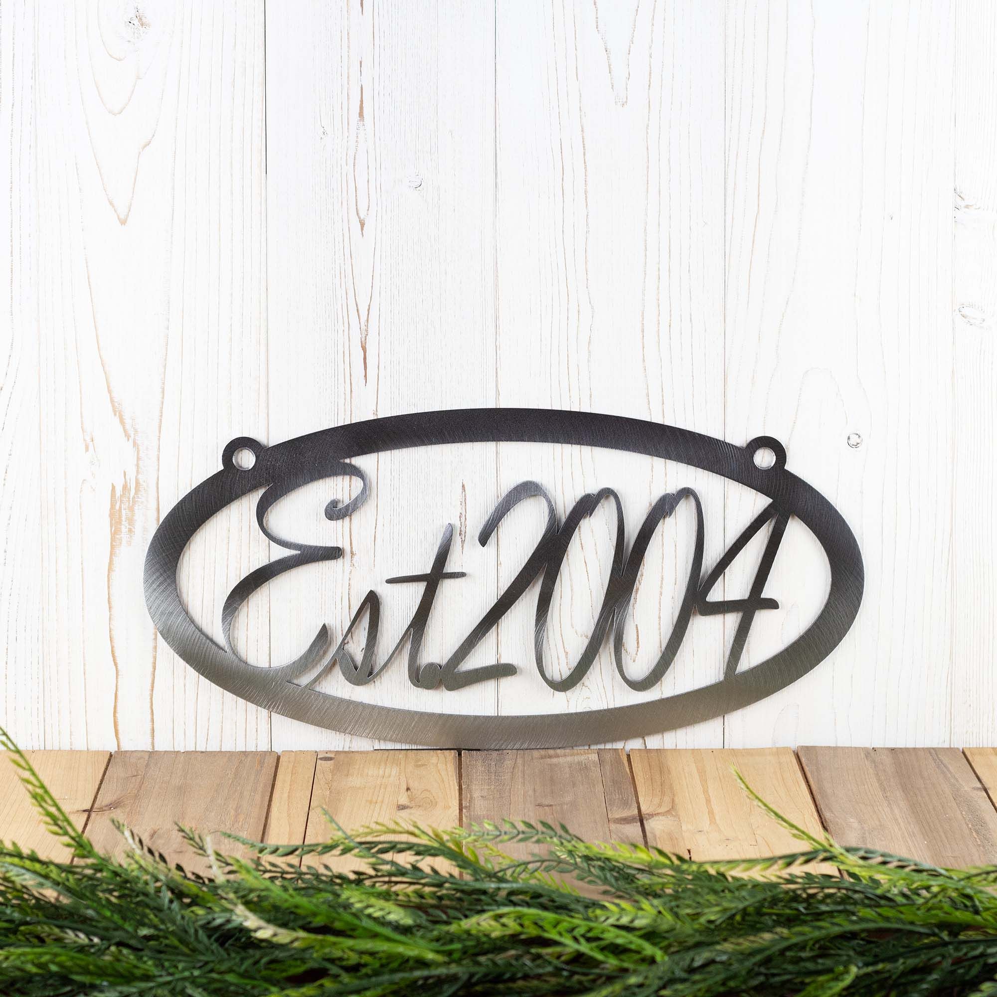 Custom Family Established Year Metal Sign, Personalized Oval Est. Date Steel Plaque, Rustic Farmhouse Script Establish Entryway Wall Art 5 