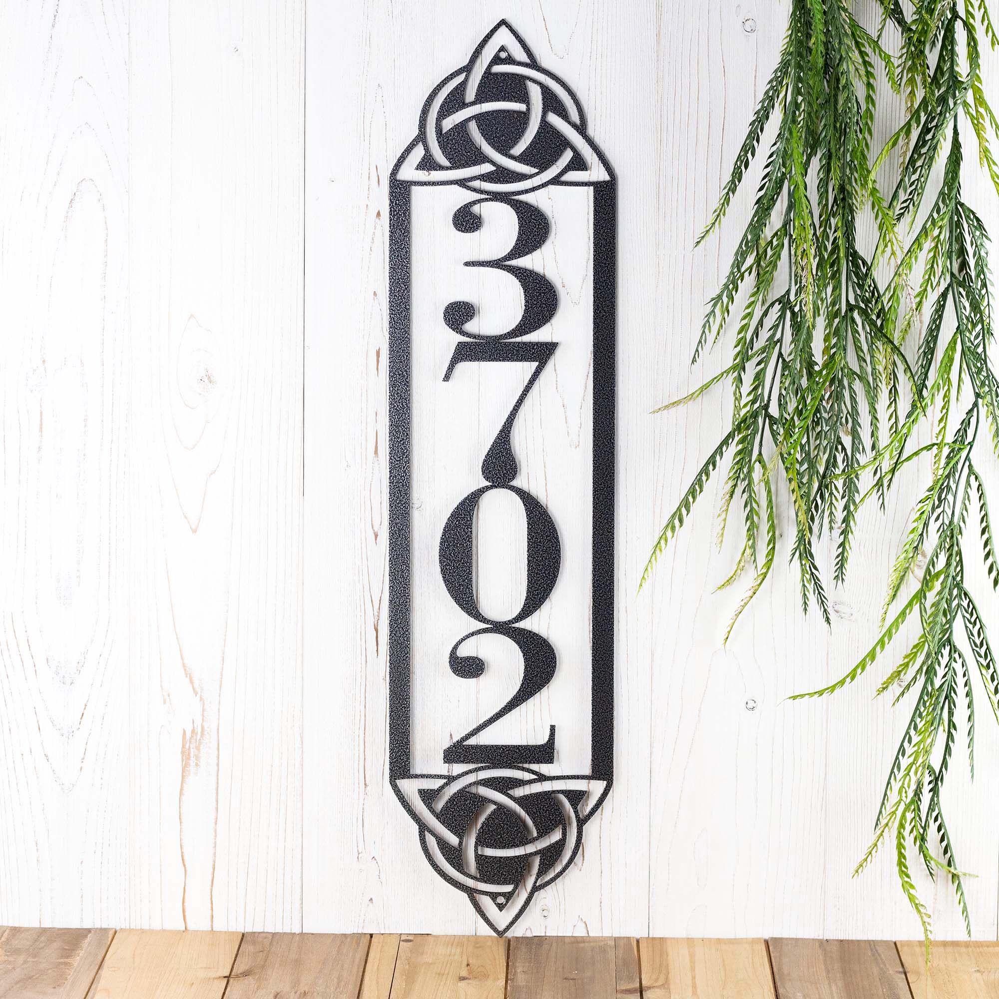 Vertical House Number Metal Plaque with Celtic Knots 4 