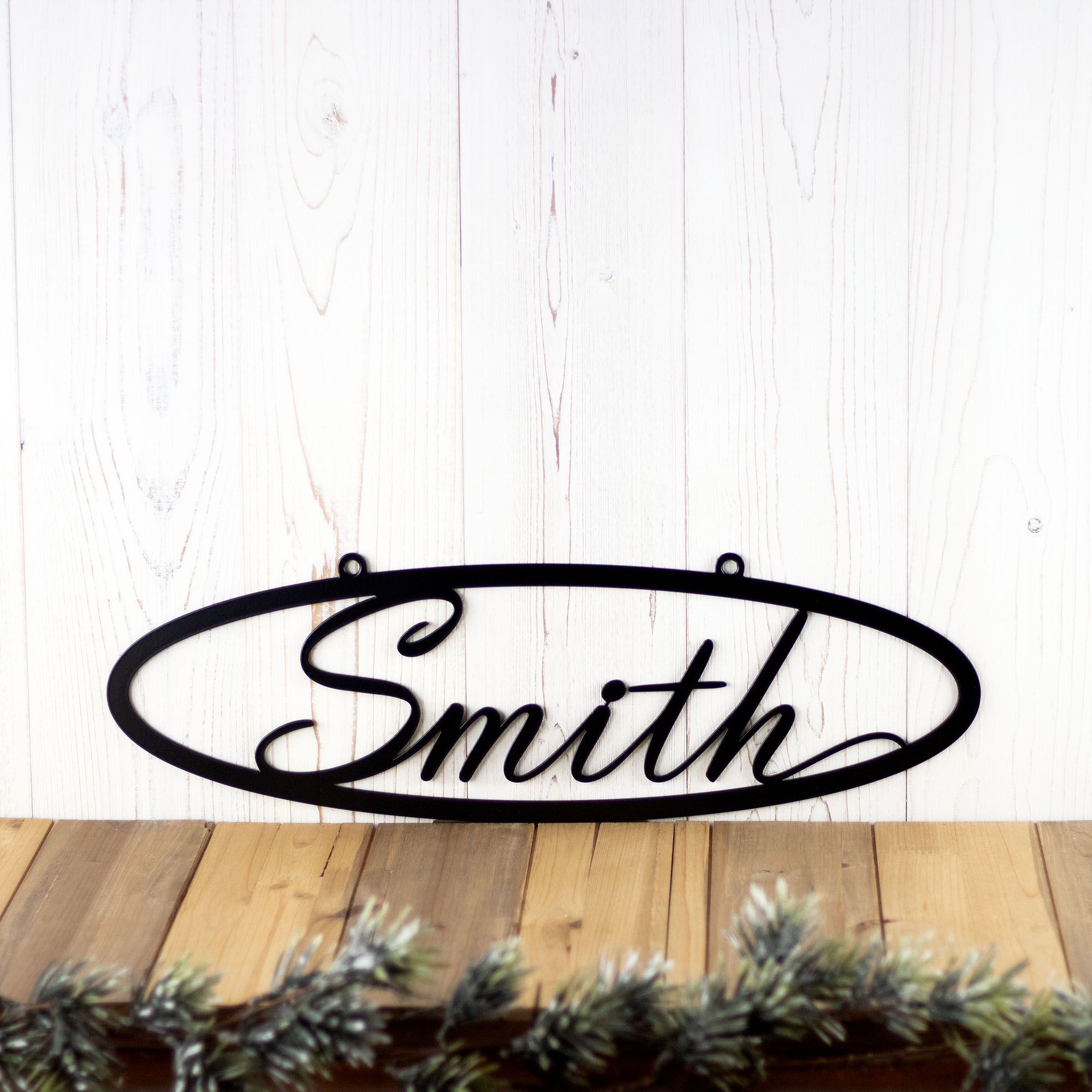 Personalized Hanging Oval Metal Name Plaque with Script Lettering 3 