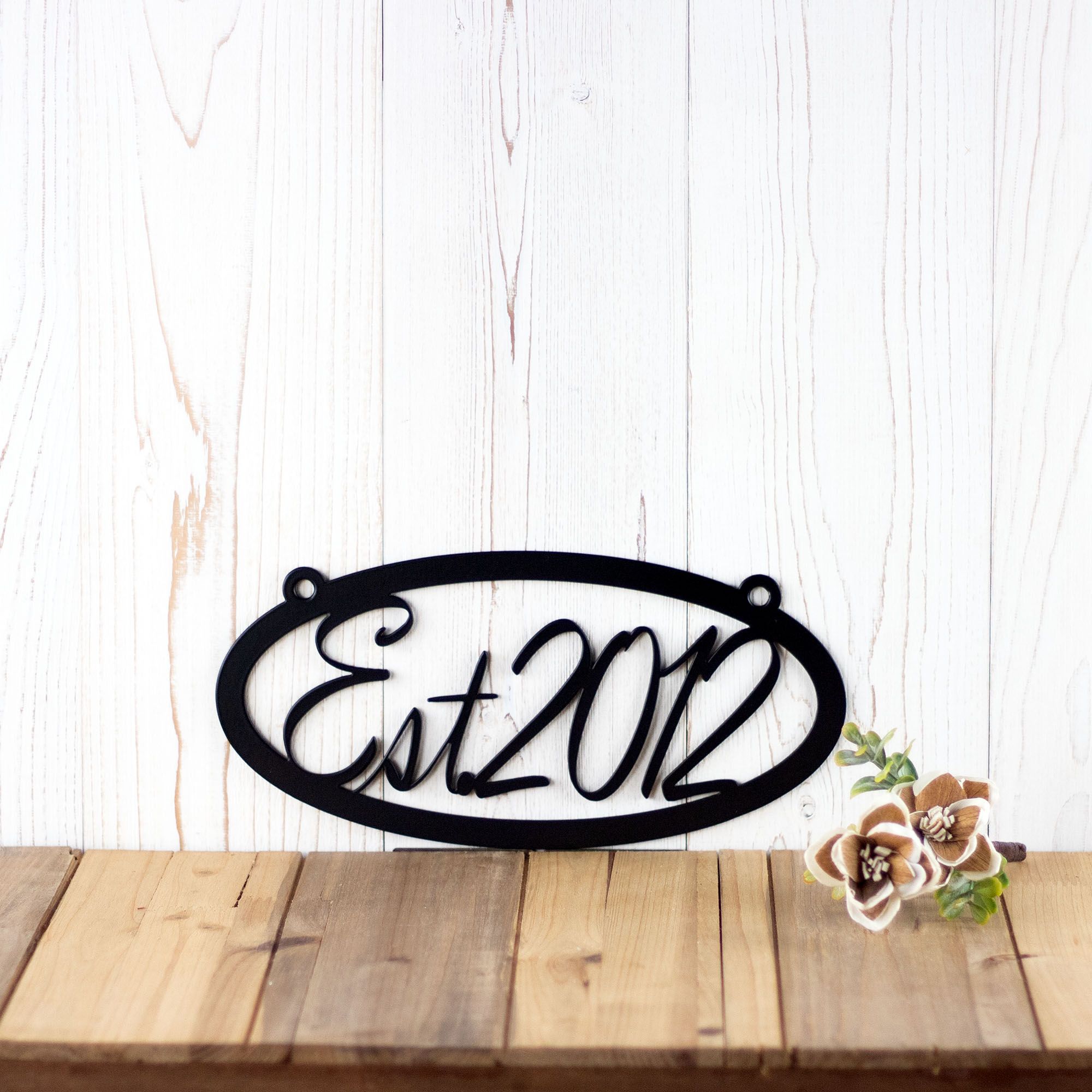 Personalized Hanging Oval Metal House Name Sign and Established Year Steel Plaque, Country Villa Wall Art, Custom Lakeside Outdoor Decor 4 