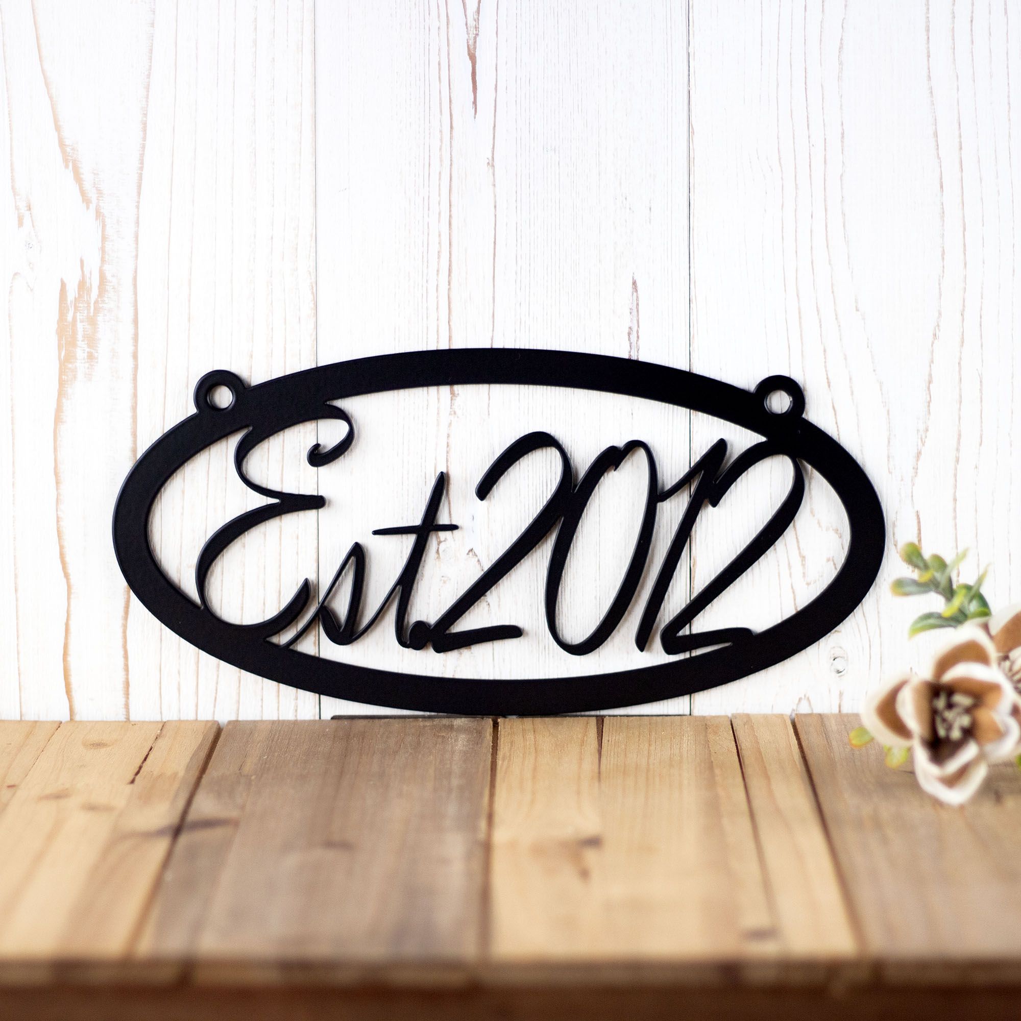 Custom Family Established Year Metal Sign, Personalized Oval Est. Date Steel Plaque, Rustic Farmhouse Script Establish Entryway Wall Art 3 
