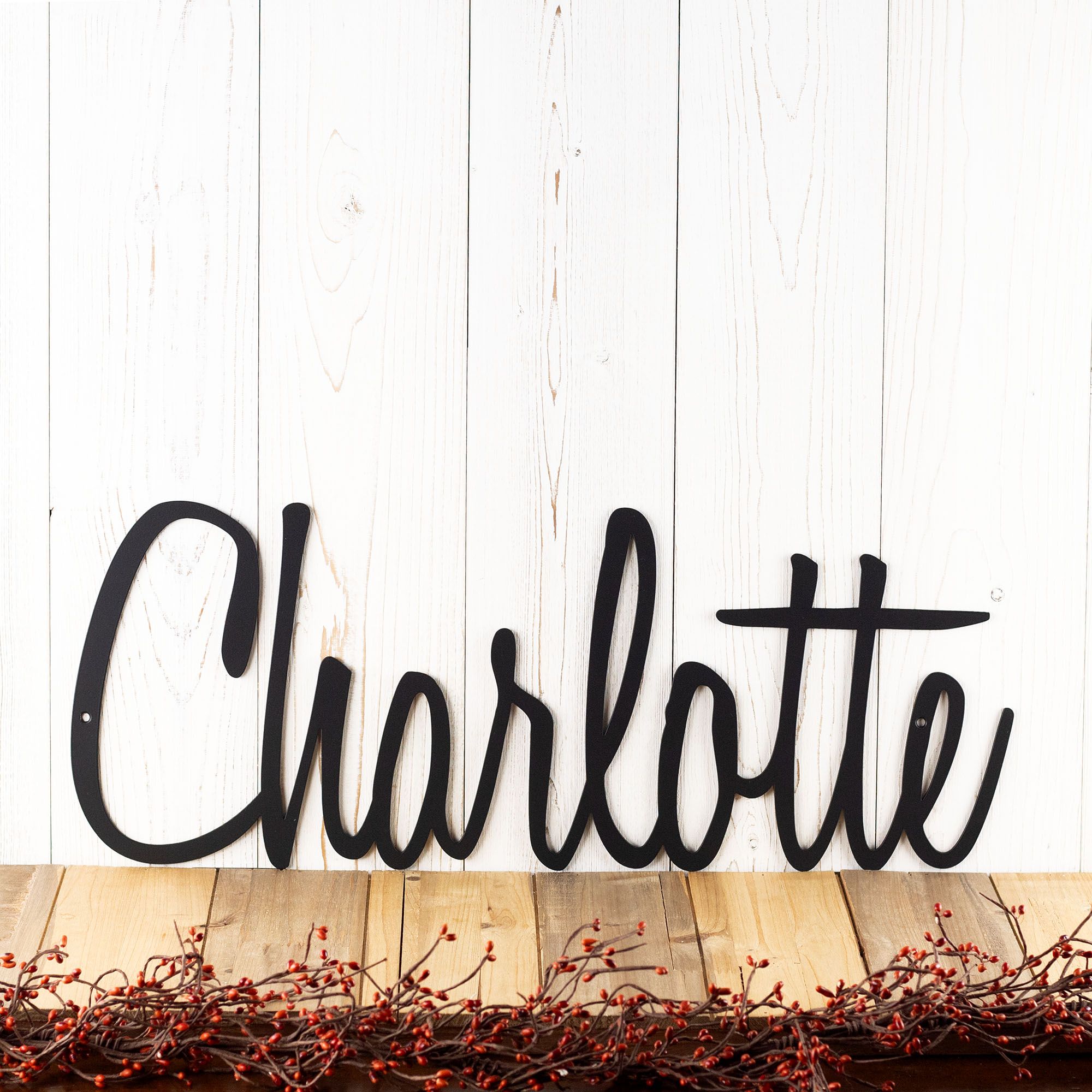Personalized Script Metal First or Last Name Word Wall Art, Custom Newborn Baby Cursive Nursery Crib Steel Sign, Boy or Girl Bedroom Decor 3 