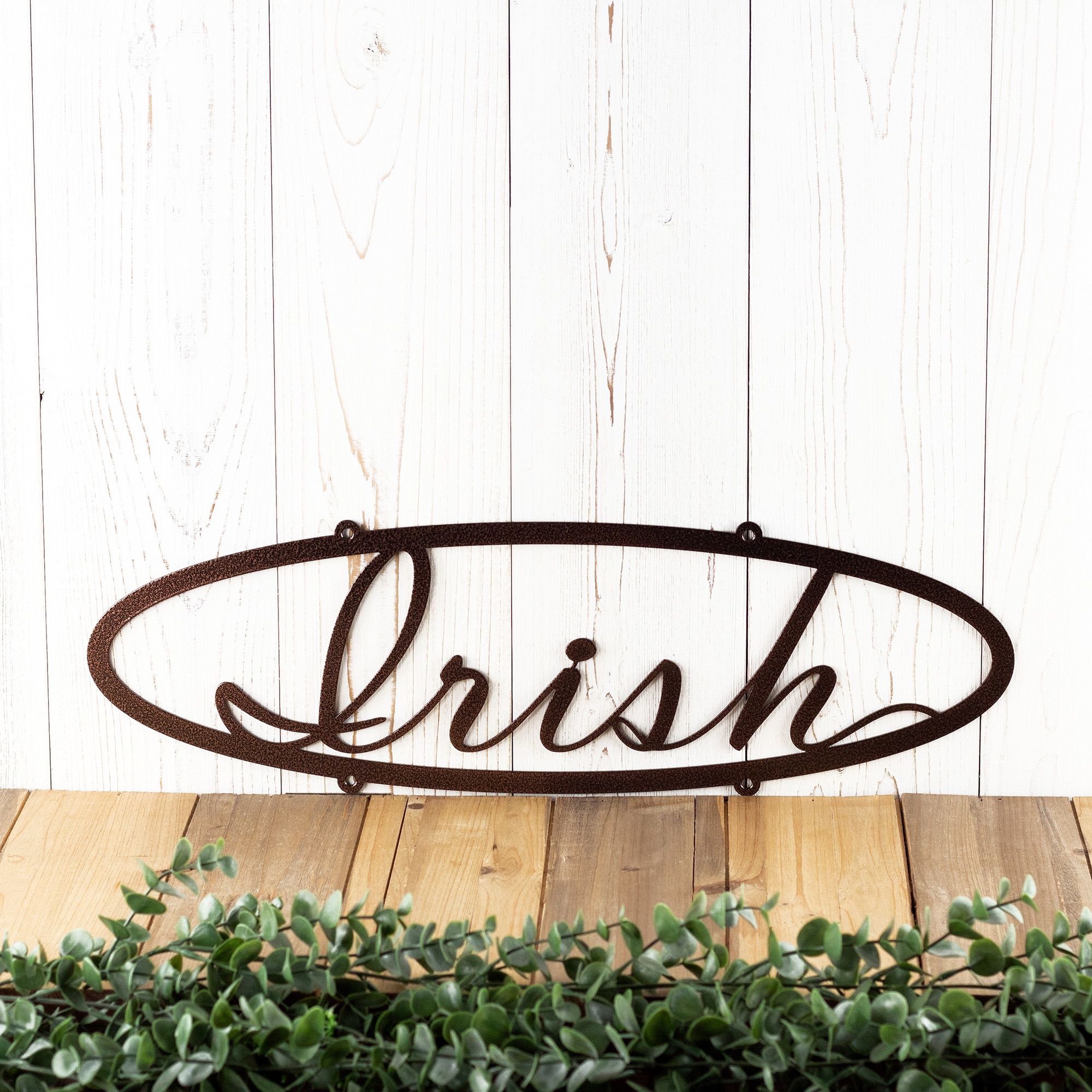 Personalized Hanging Oval Metal Name Plaque with Script Lettering 4 