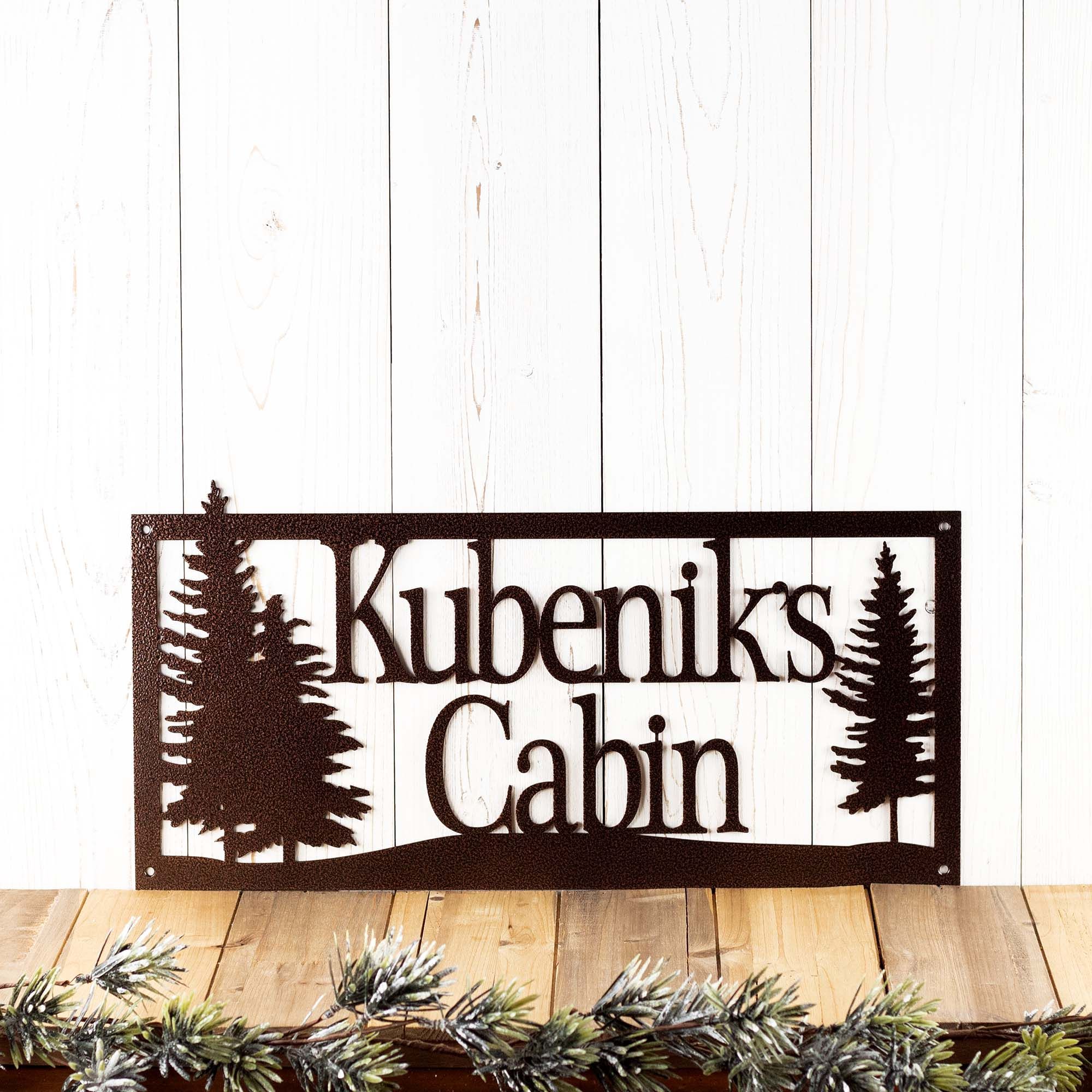 Personalized Family Last Name Metal Sign with Pine Tree Forest Scene, Custom Outdoor Country Cabin Steel Plaque, Rustic Wedding Couple Gift 5 