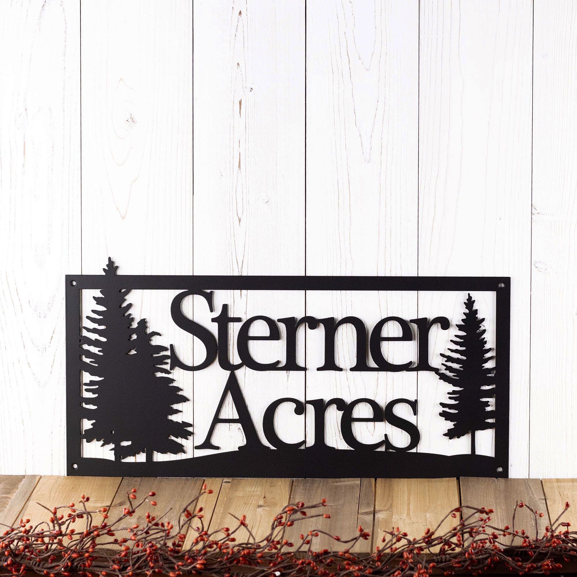Personalized Family Last Name Metal Sign with Pine Tree Forest Scene, Custom Outdoor Country Cabin Steel Plaque, Rustic Wedding Couple Gift 3 