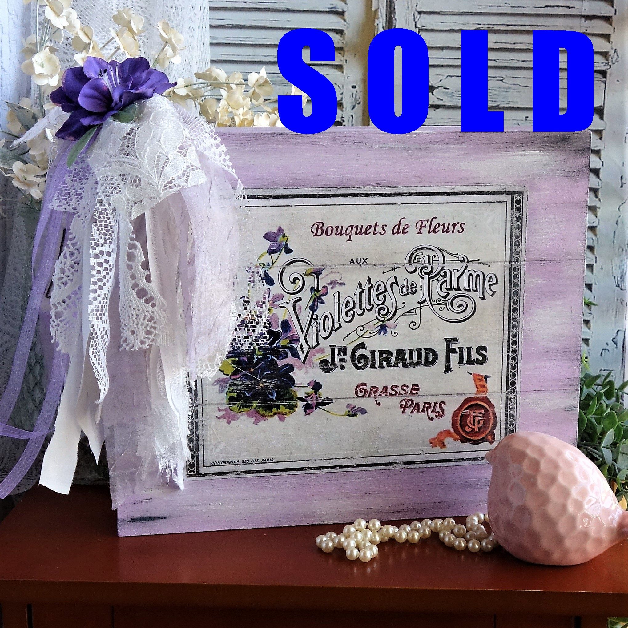 Wood Sign Decorative Indoor Vintage Flower Shop Violets Lavender 1 