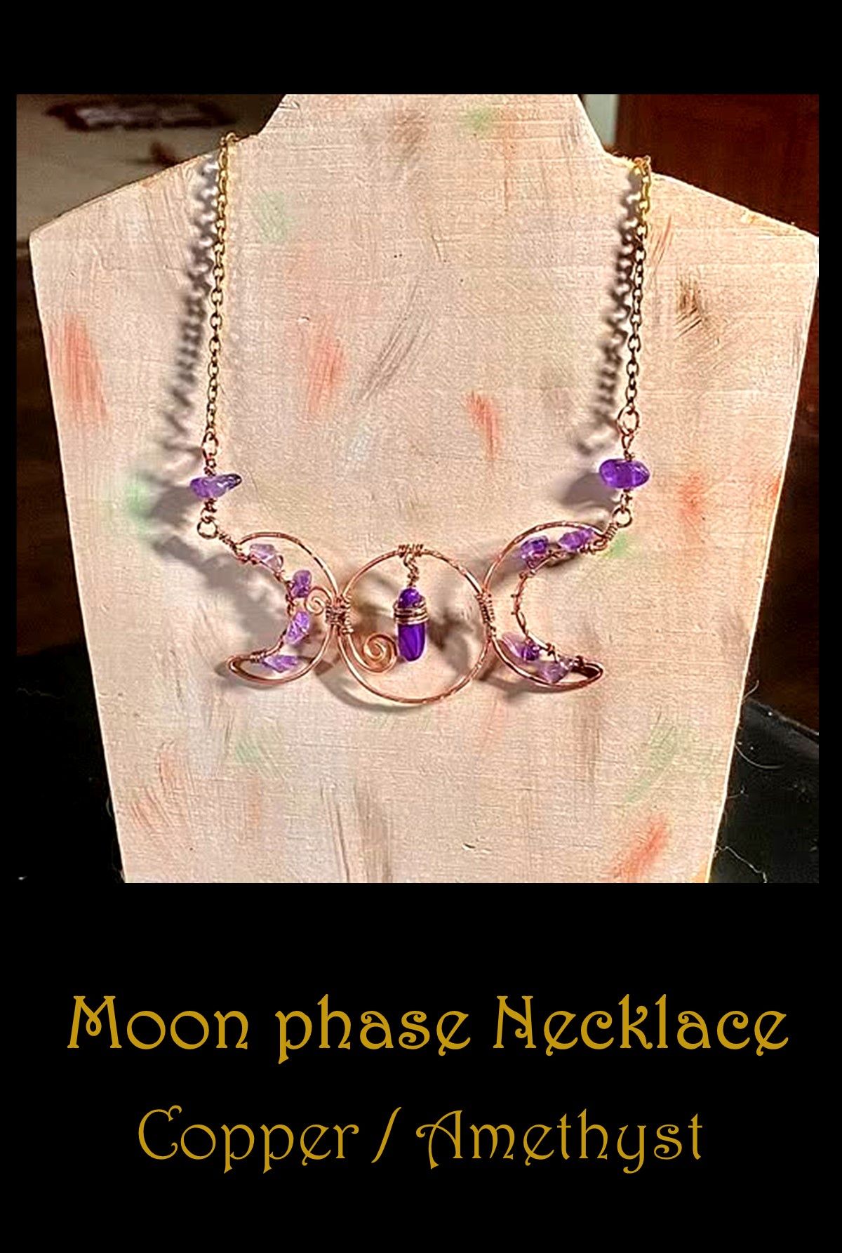 Moon phase Necklace, Moon necklace, Celestial, jewelry, Artisan hand created, Copper, Amethyst, Necklace, Witch jewelry 2 