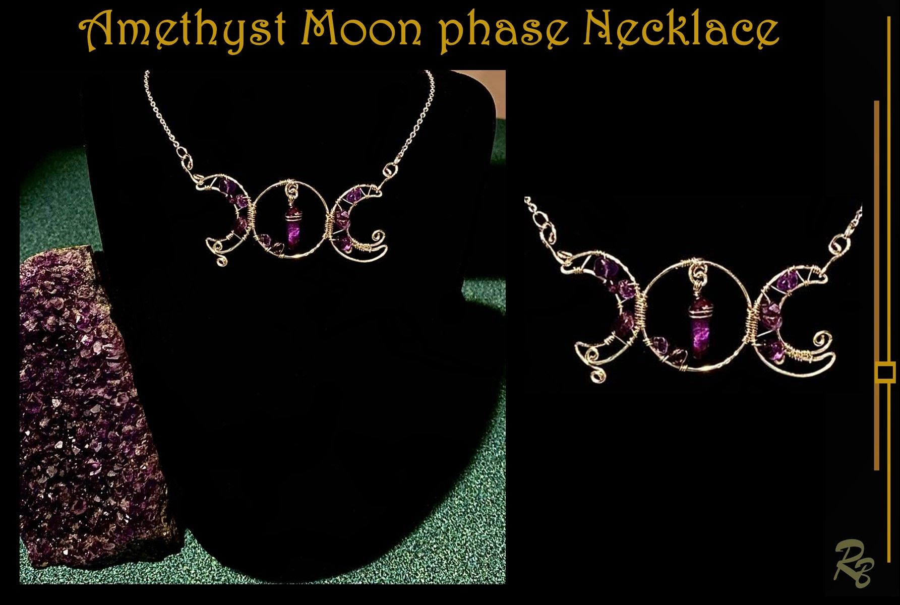 Moon phase Necklace, Moon necklace, Celestial, jewelry, Artisan hand created, Sterling Silver, Amethyst, Necklace, Witch jewelry