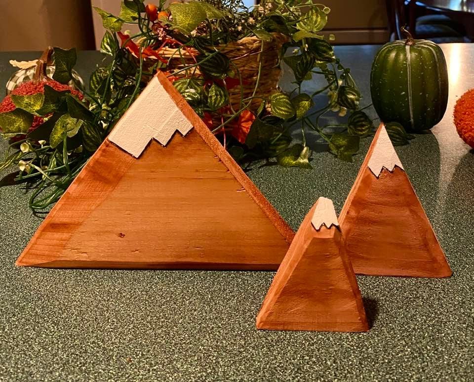 Wood Mountains, 3 pc set, Mountain decor, Mountain art, Rustic decor, cabin art, sculptures,  2 