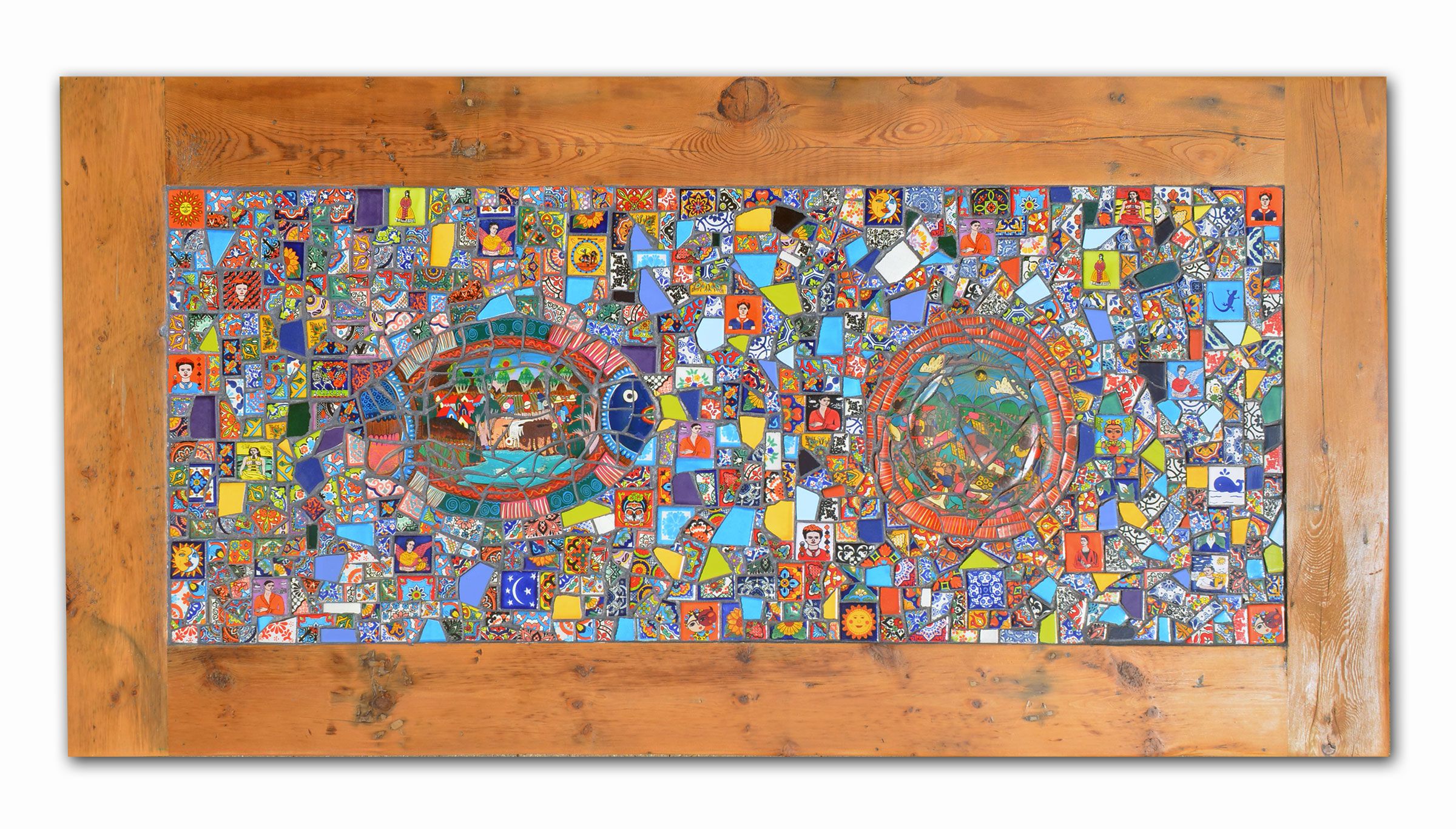 Reclaimed Lumber Inlaid Mosaic Outdoor Patio Table 6 