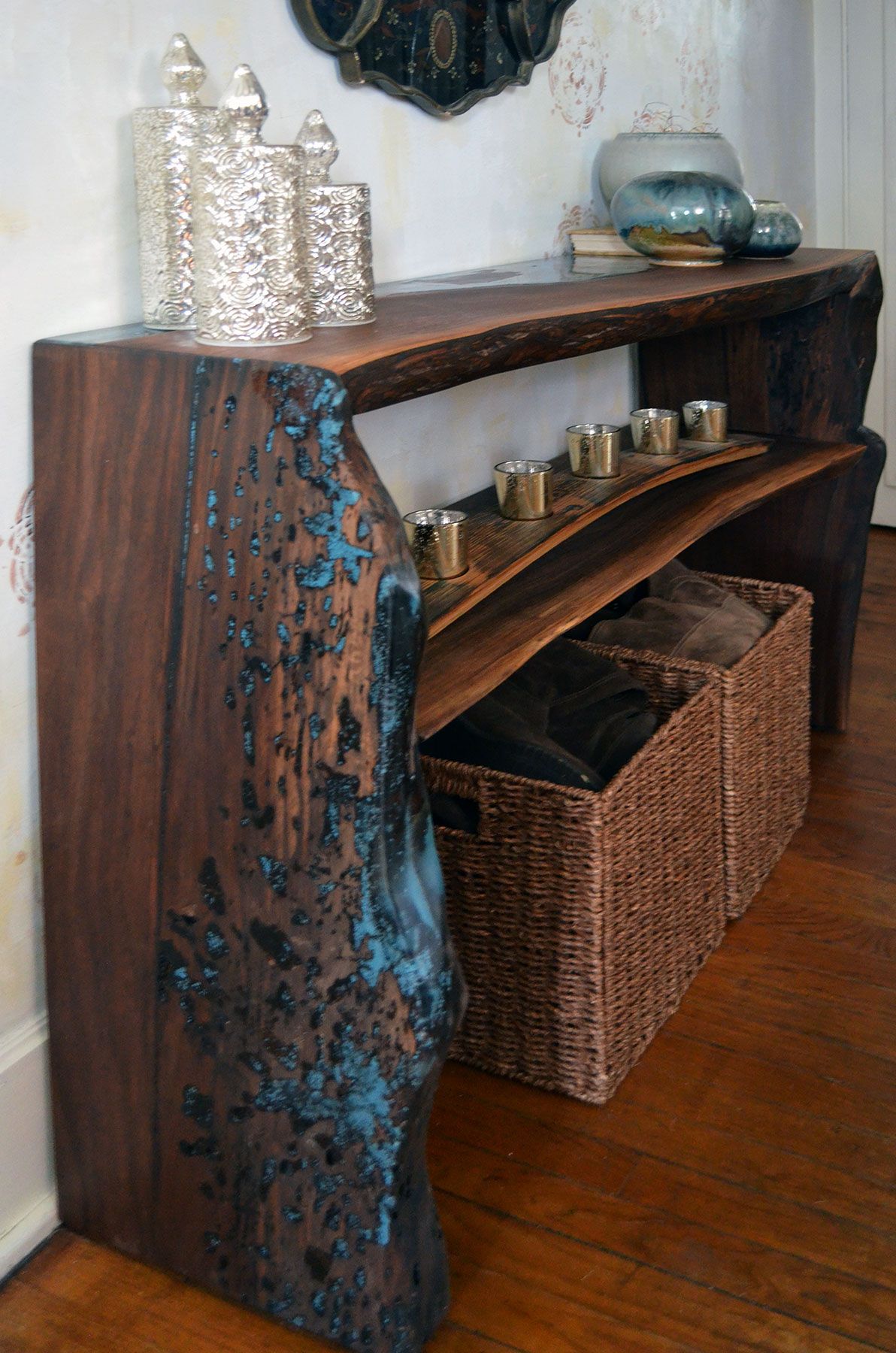 Live edge walnut with epoxy resin inlay dining console 2 