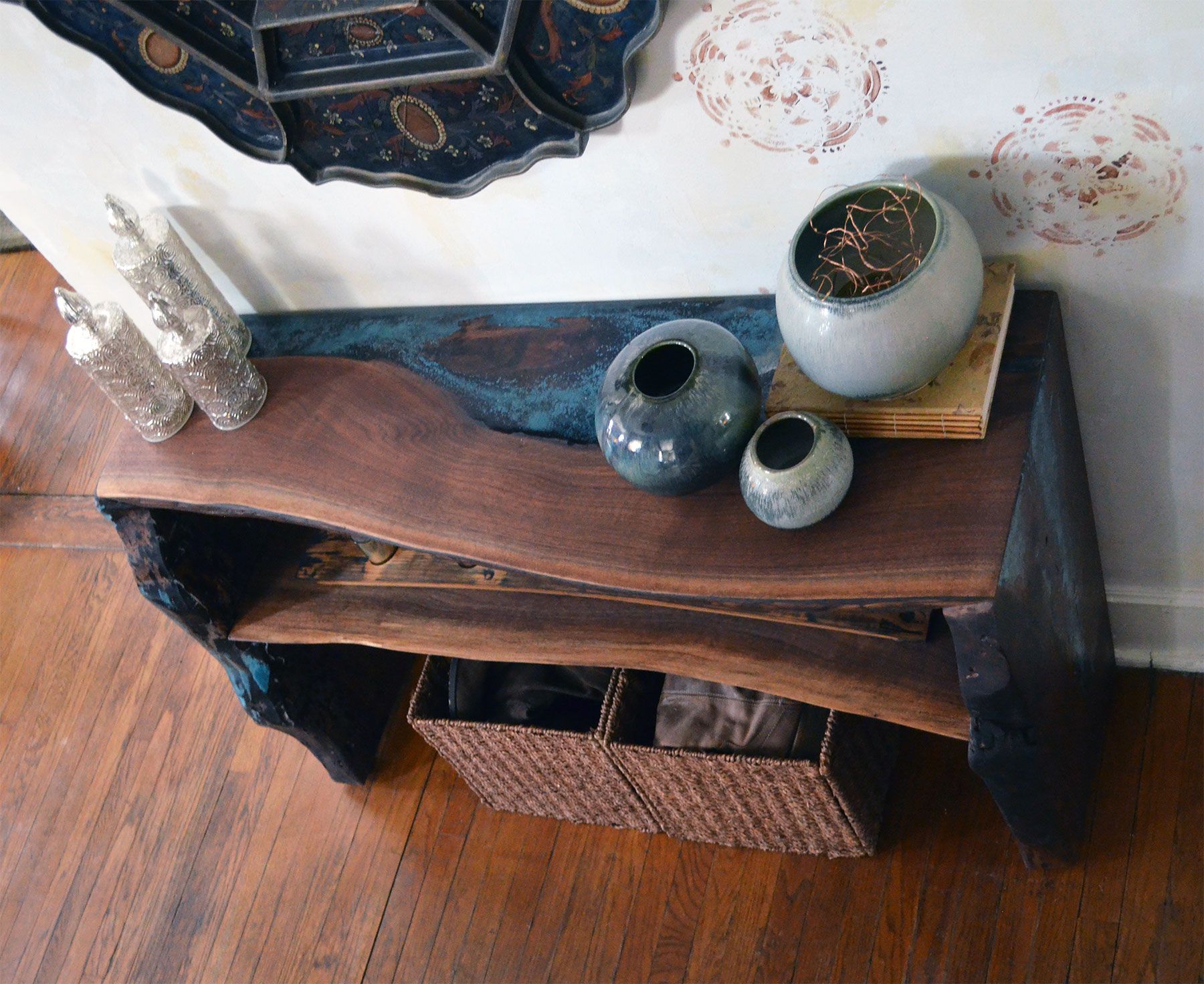 Live edge walnut with epoxy resin inlay dining console 5 