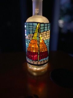 Sailboat-stained glass mosaic bottle