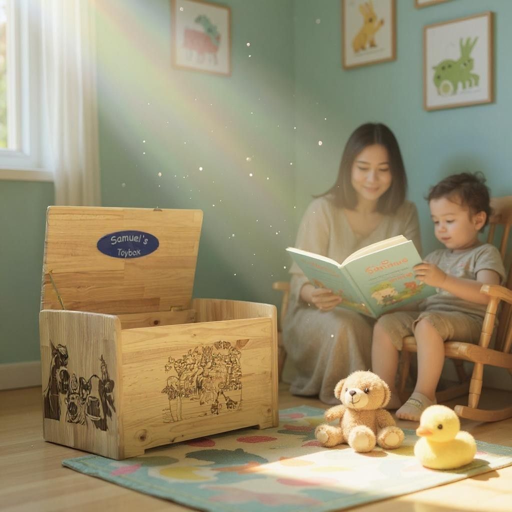 Laser engraved toybox - 31 inches wide x 20 inches high x 18 inches deep 4 