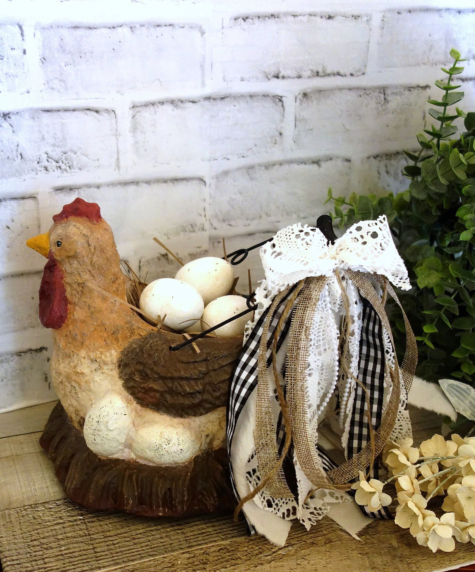Vintage Chicken Hen Egg Basket