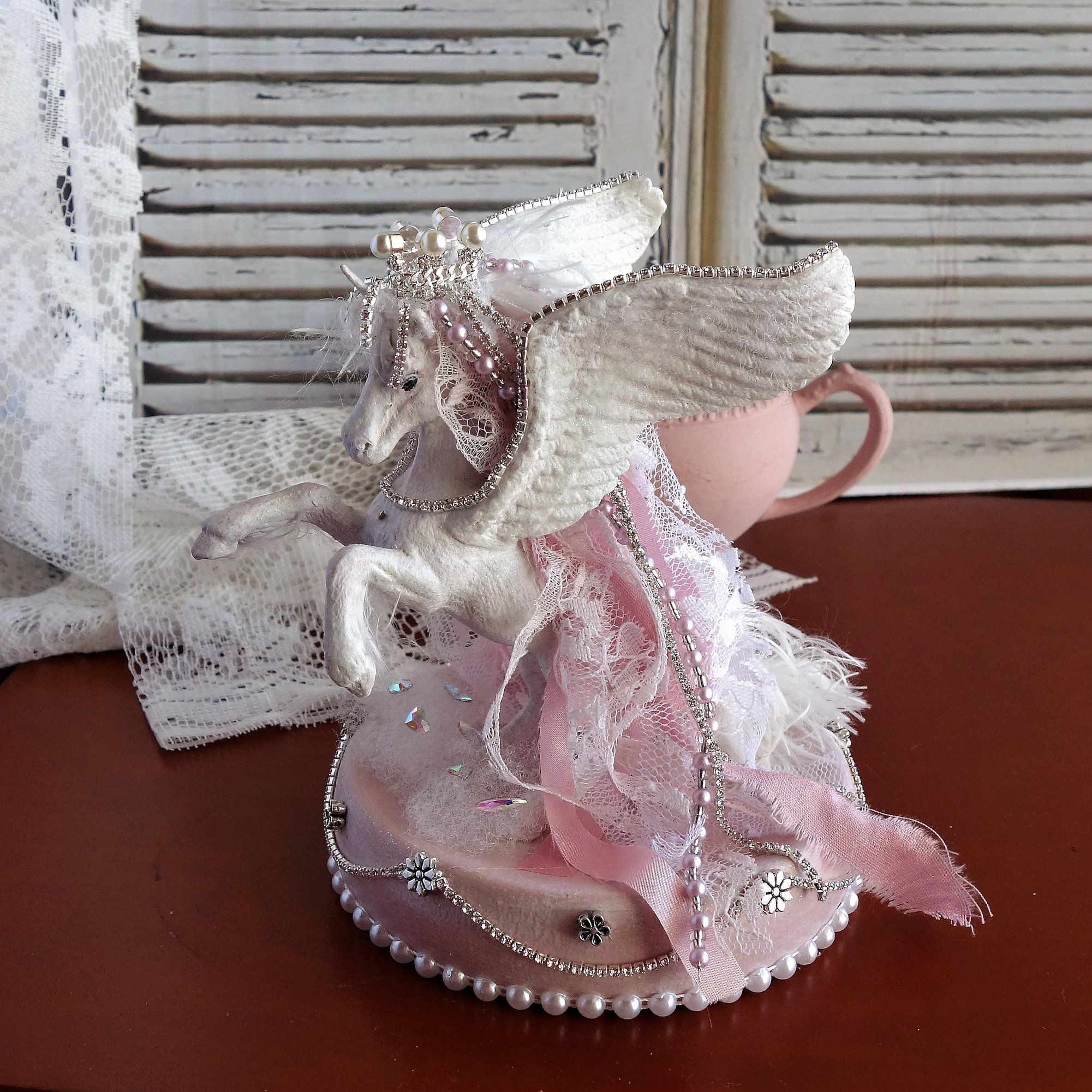 Winged Unicorn Figurine Shabby Chic Pegacorn Statue 2 