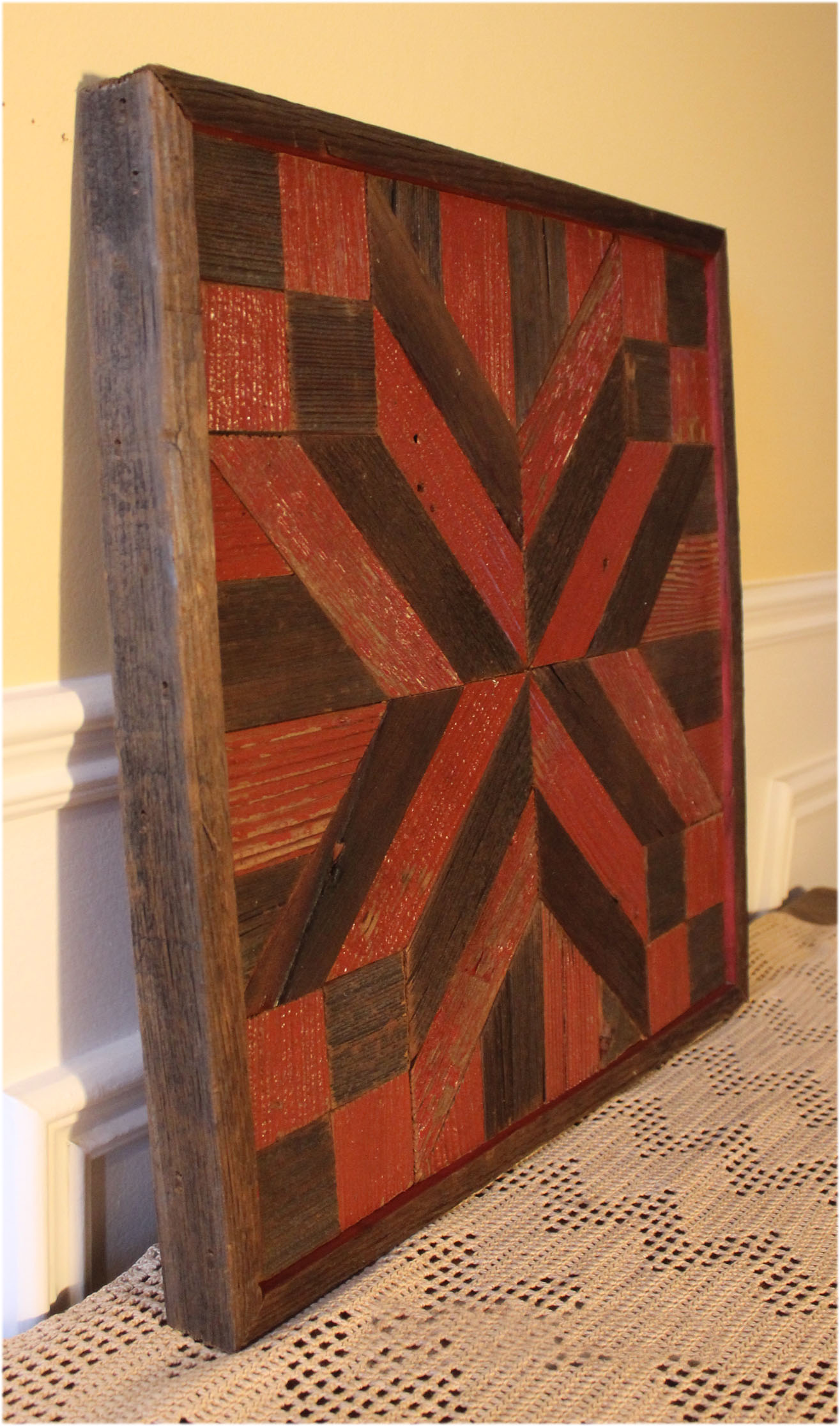 Red X Quilt Reclaimed Wood Wall Art 3 