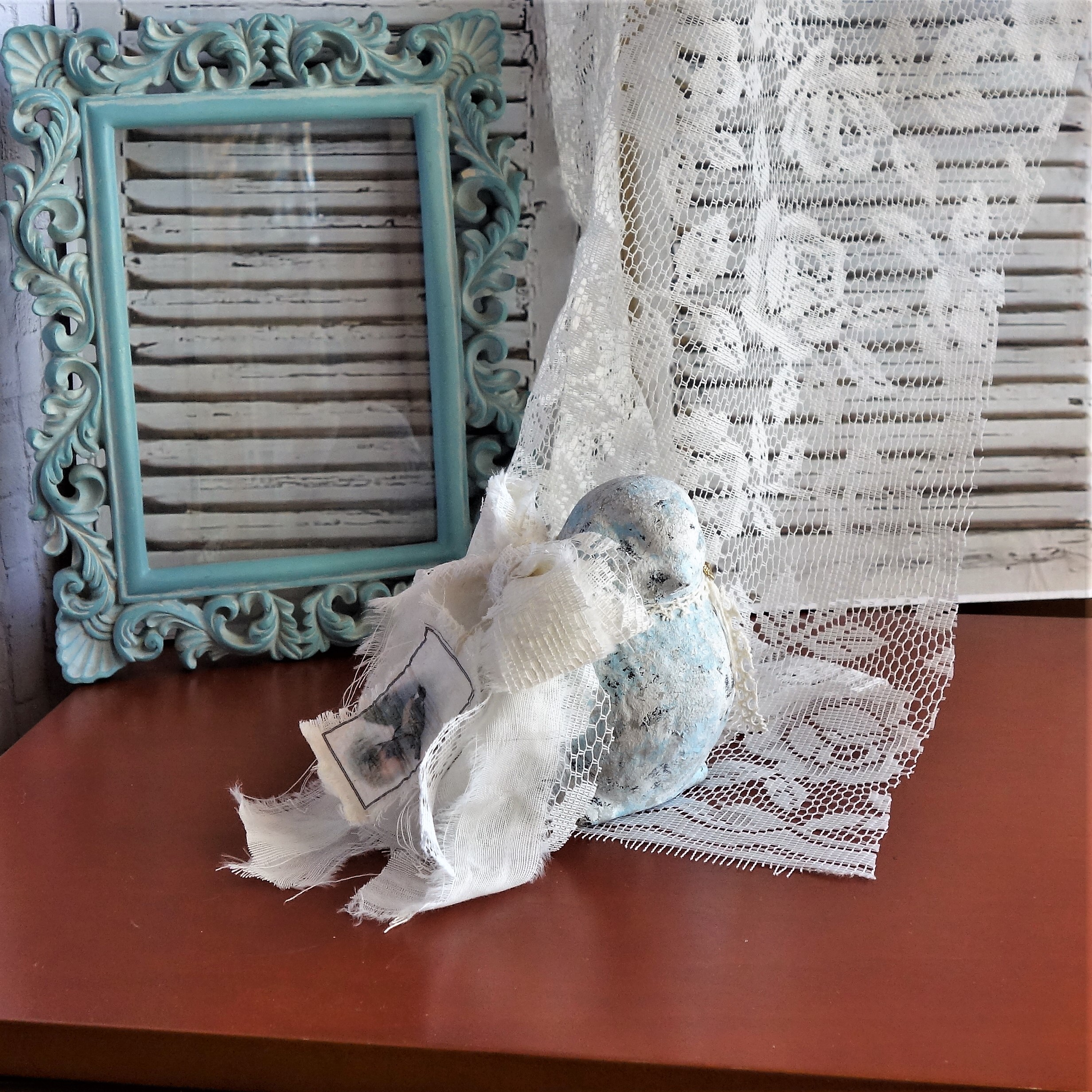 Vintage Stone Look Chippy Blue Bird Shabby Chic Blue Bird 4 