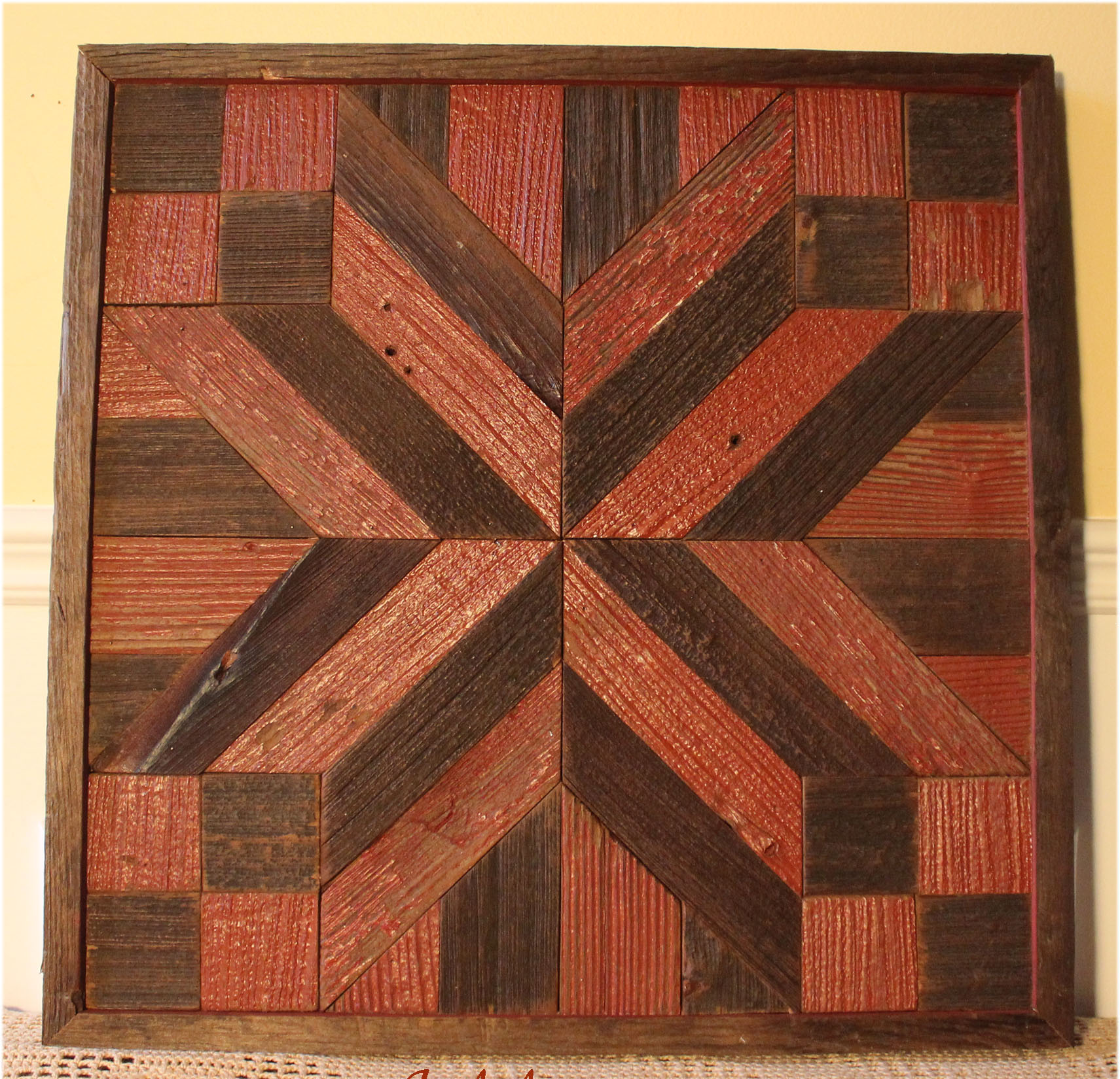Red X Quilt Reclaimed Wood Wall Art